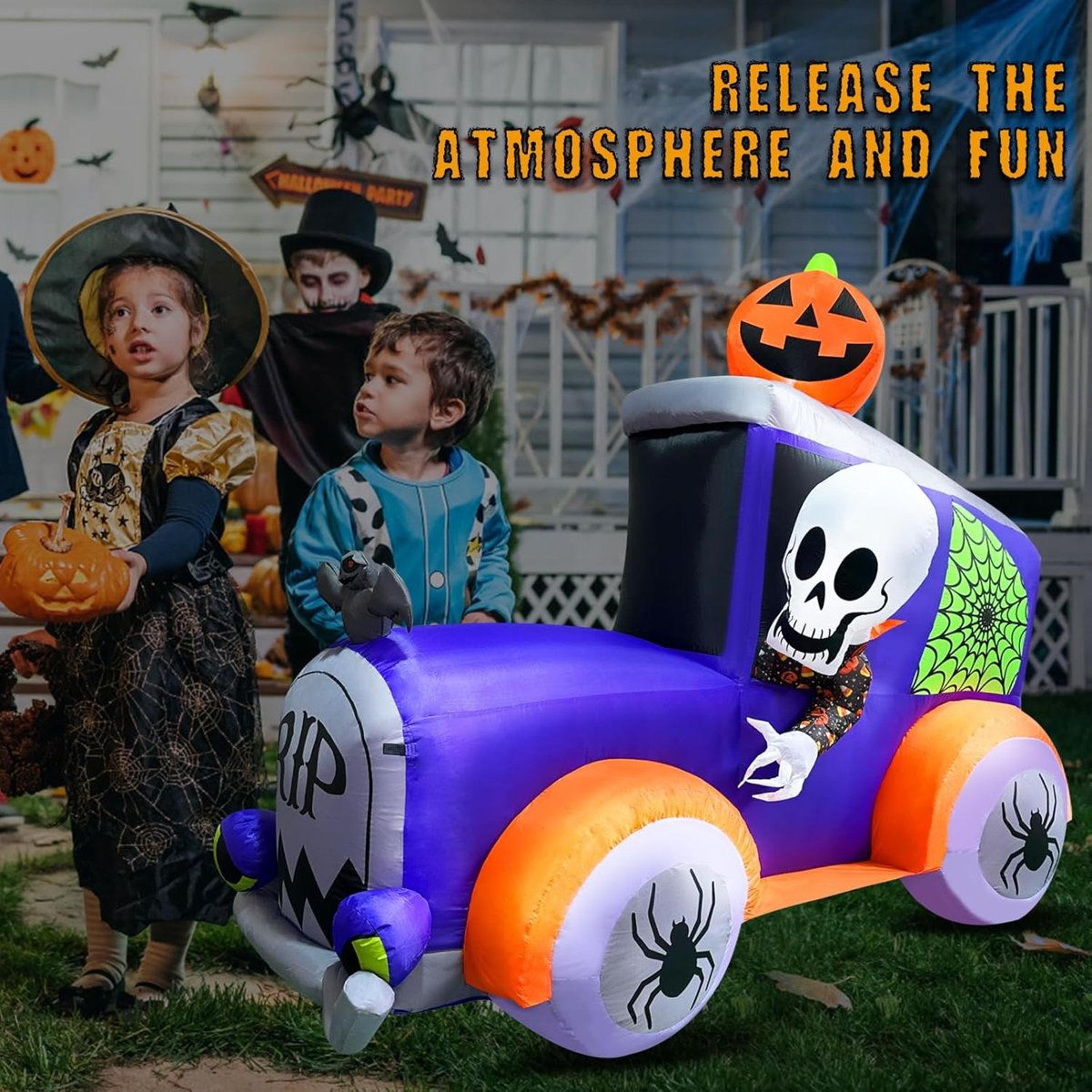 8 Ft Halloween Inflatable Monster Truck With Skull Skeleton Pumpkin And Spider Decorations 4