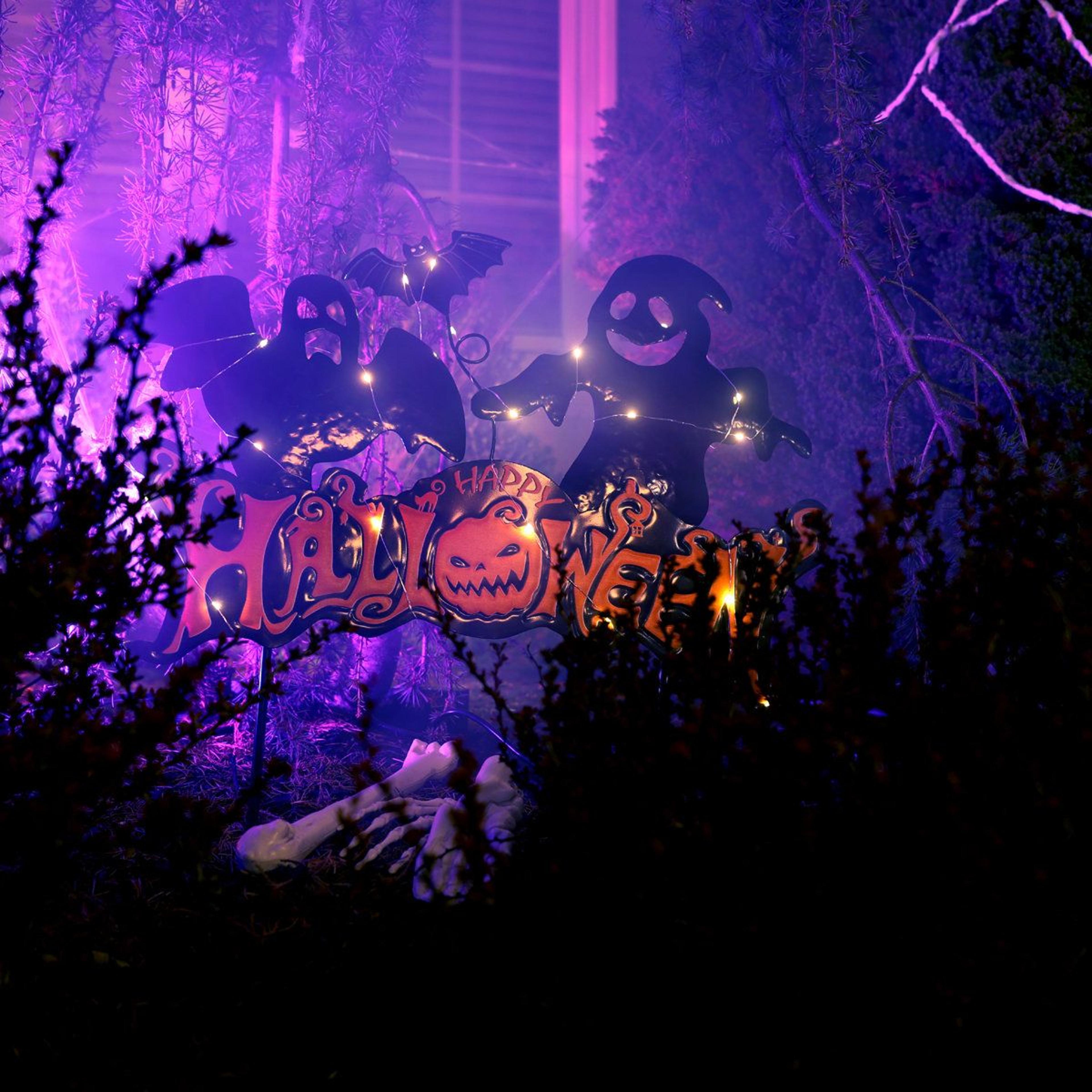 24Inch LED Happy Halloween Sign With Ghosts And Ground Stake 9