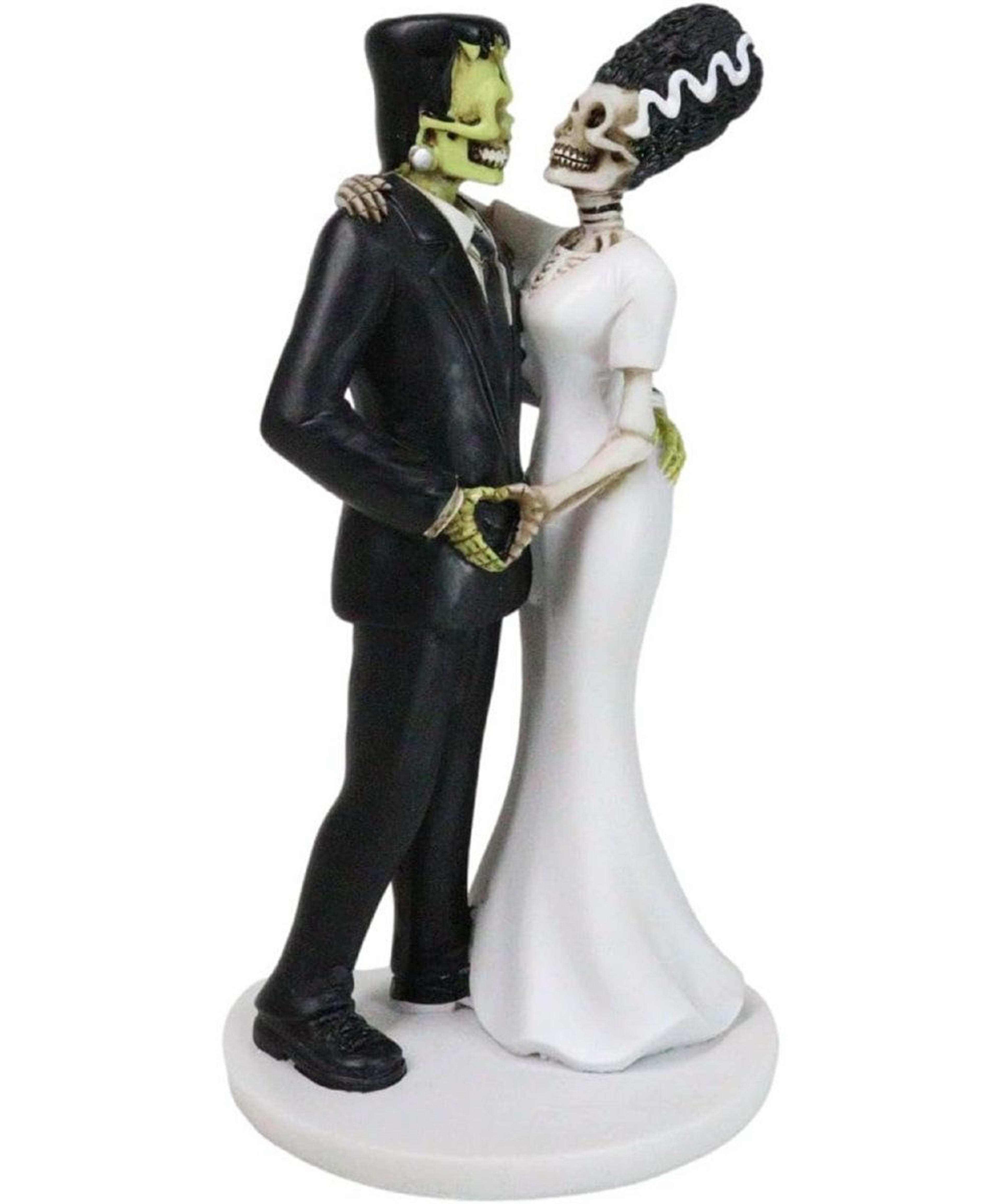 dancing frankenstein bride and groom skeleton figurine resin wedding statue