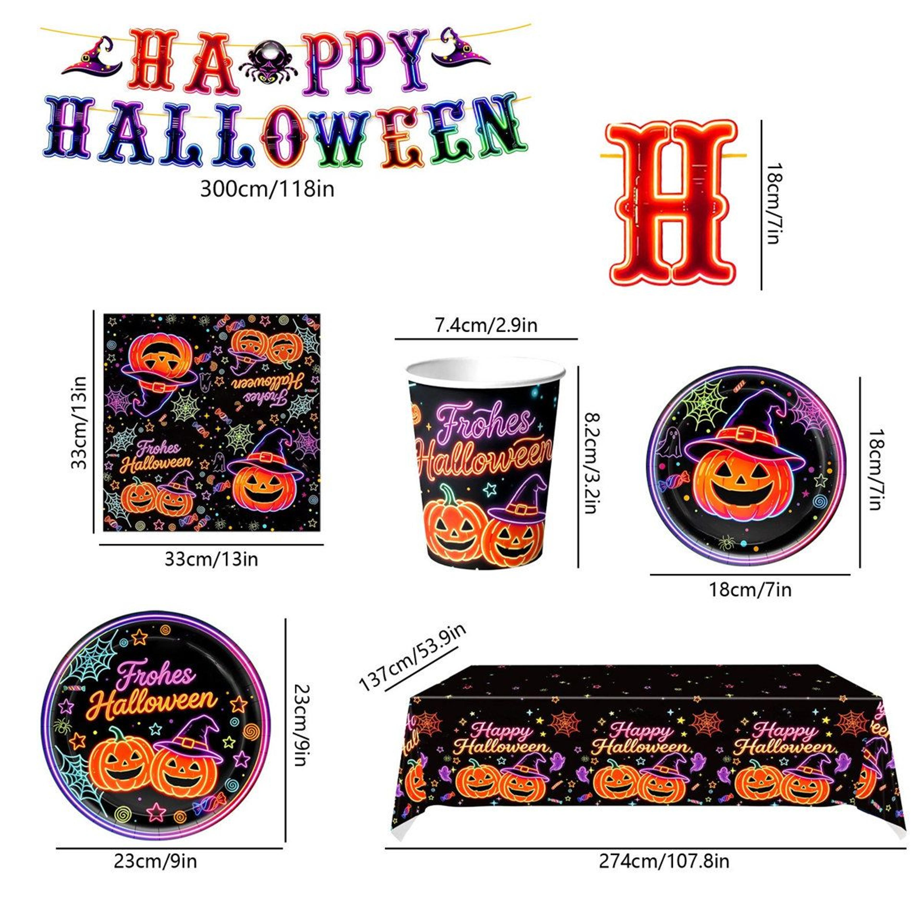 Halloween Party Tableware Set For 10 Guests With Paper Plates Cups Napkins And Cutlery 1
