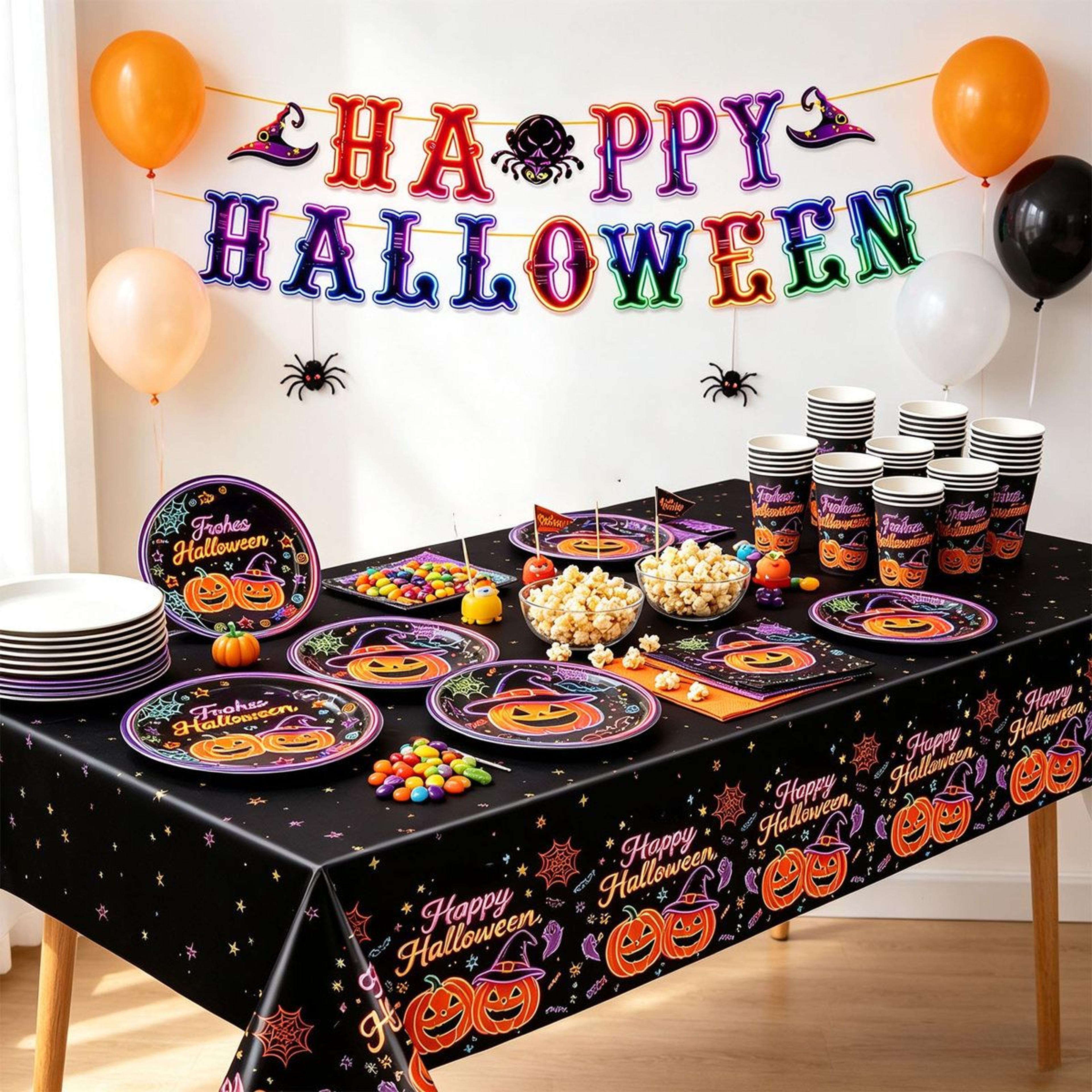 halloween party tableware set for 10 guests with paper plates cups napkins and cutlery