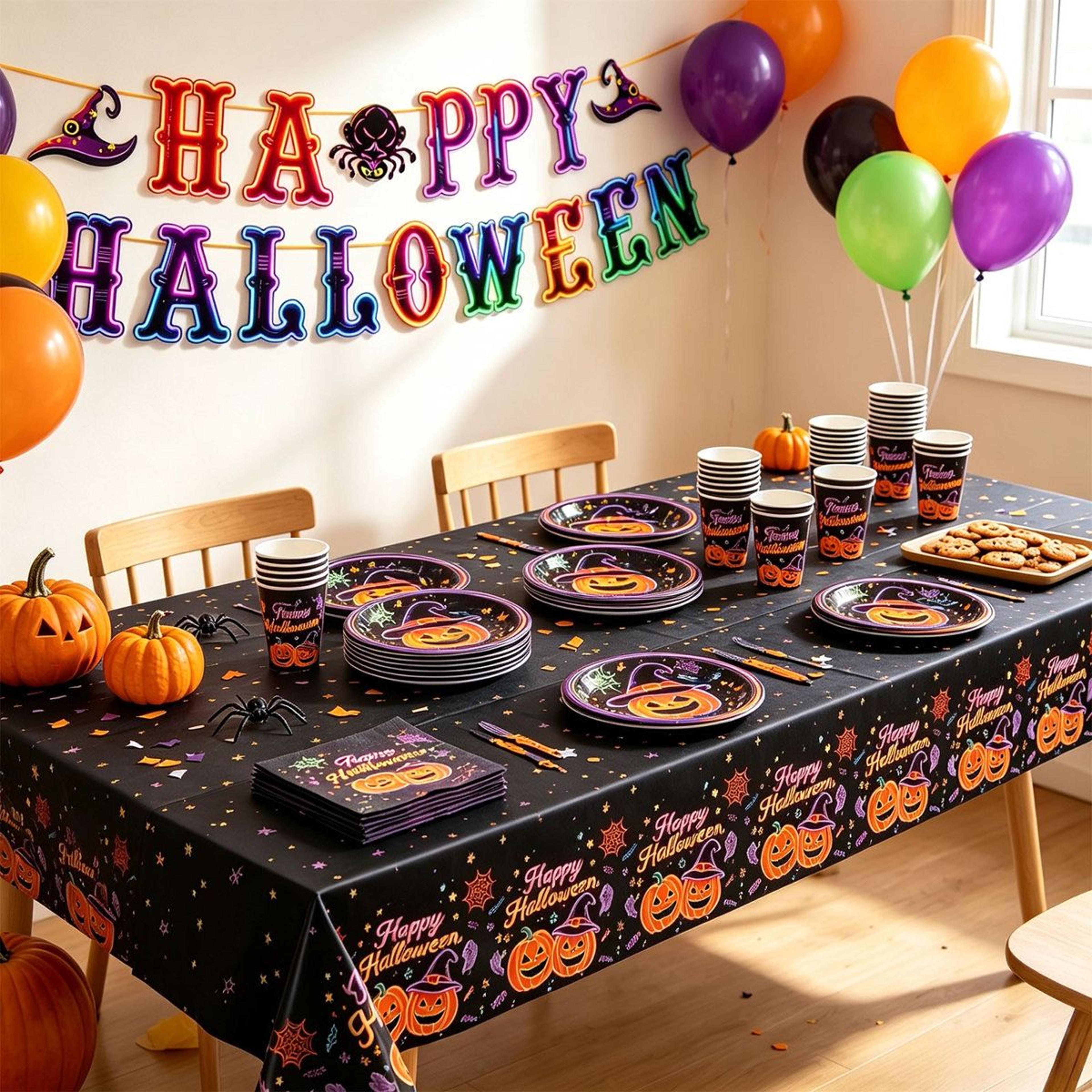 Halloween Party Tableware Set For 10 Guests With Paper Plates Cups Napkins And Cutlery 3