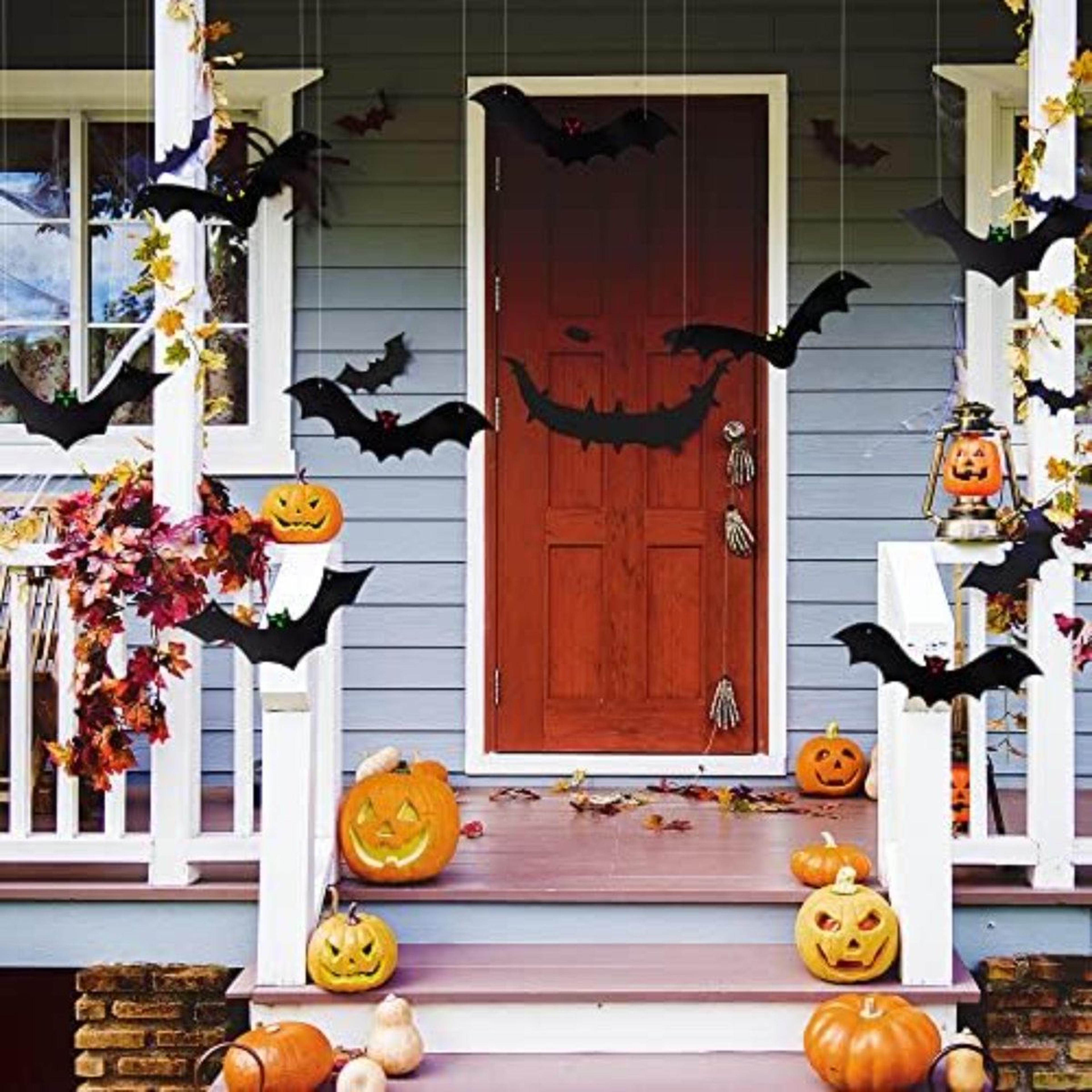 Halloween Hanging Bats 12Piece 3D Black Bat Decorations With Glowing Eye Stickers 4