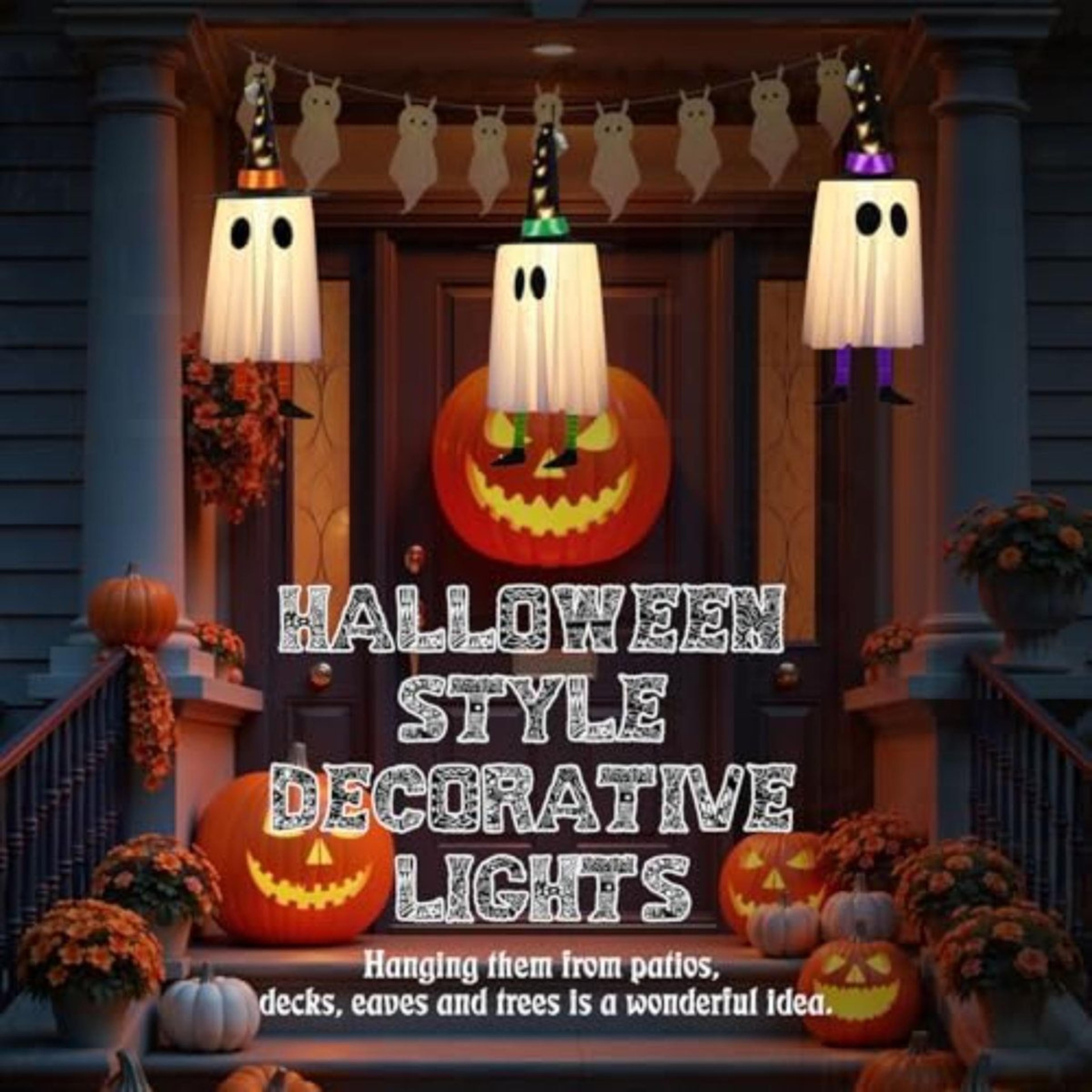 LED Halloween Hanging Ghost Decorations With Pointed Hats And Multiple Lighting Effects 5