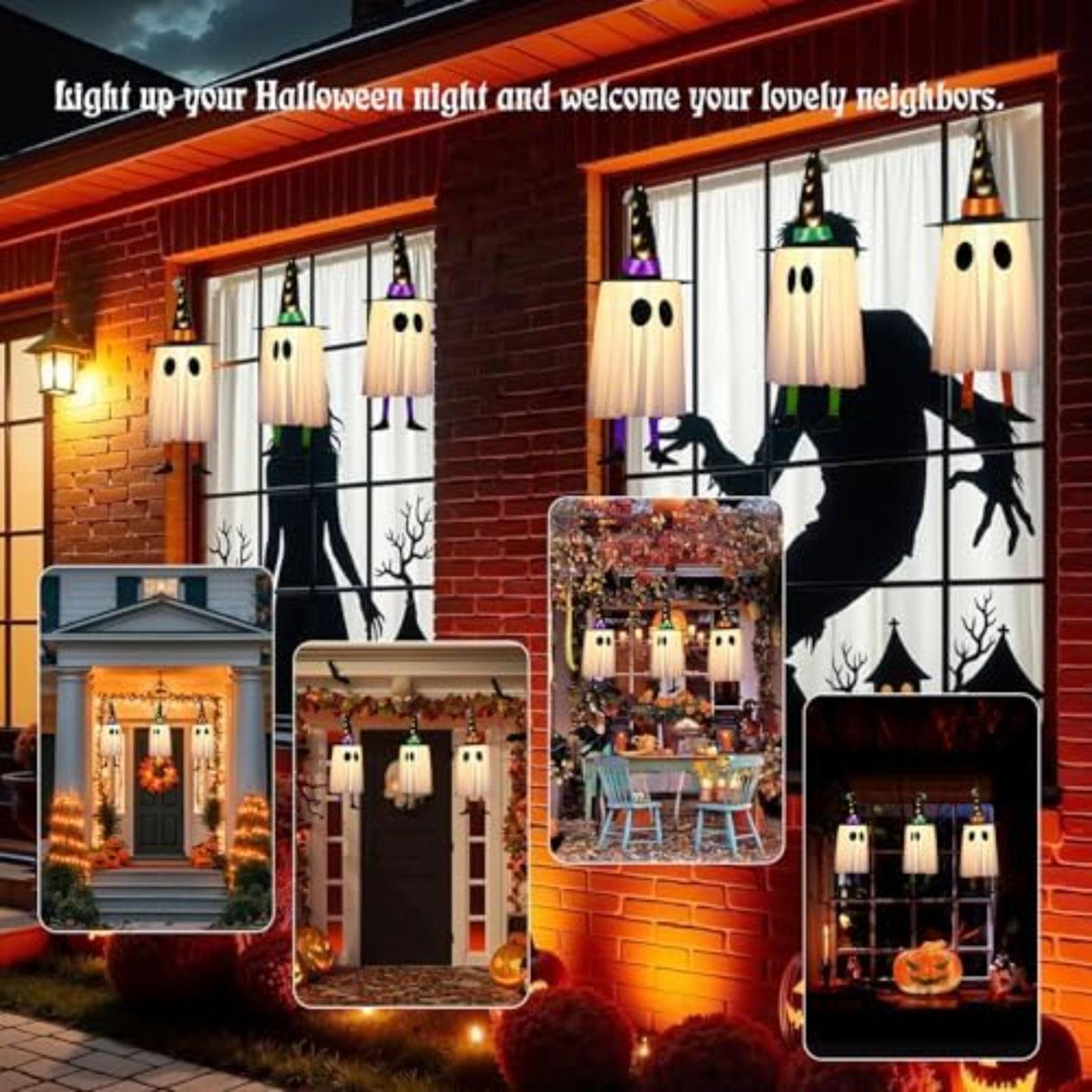 LED Halloween Hanging Ghost Decorations With Pointed Hats And Multiple Lighting Effects 3