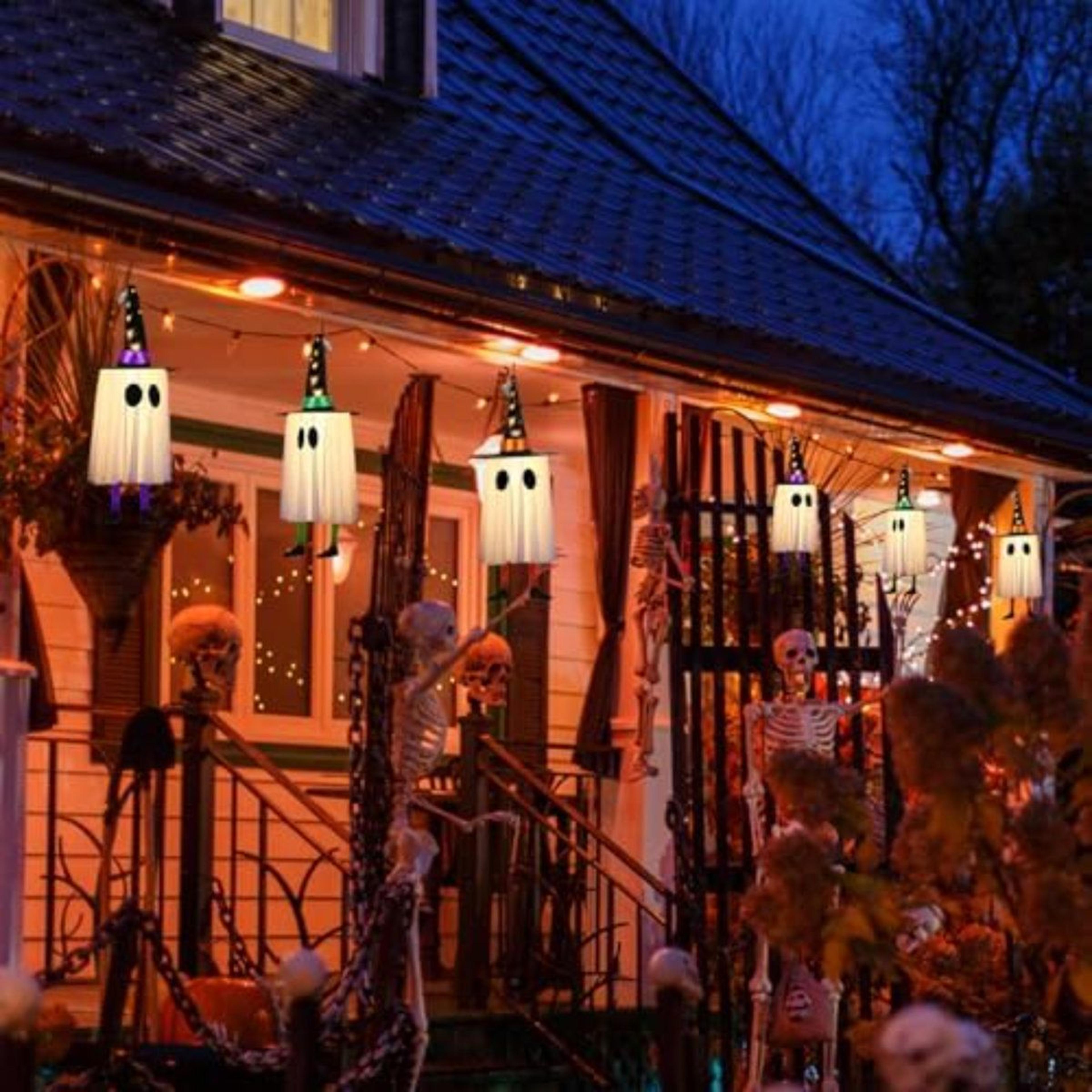 LED Halloween Hanging Ghost Decorations With Pointed Hats And Multiple Lighting Effects 1
