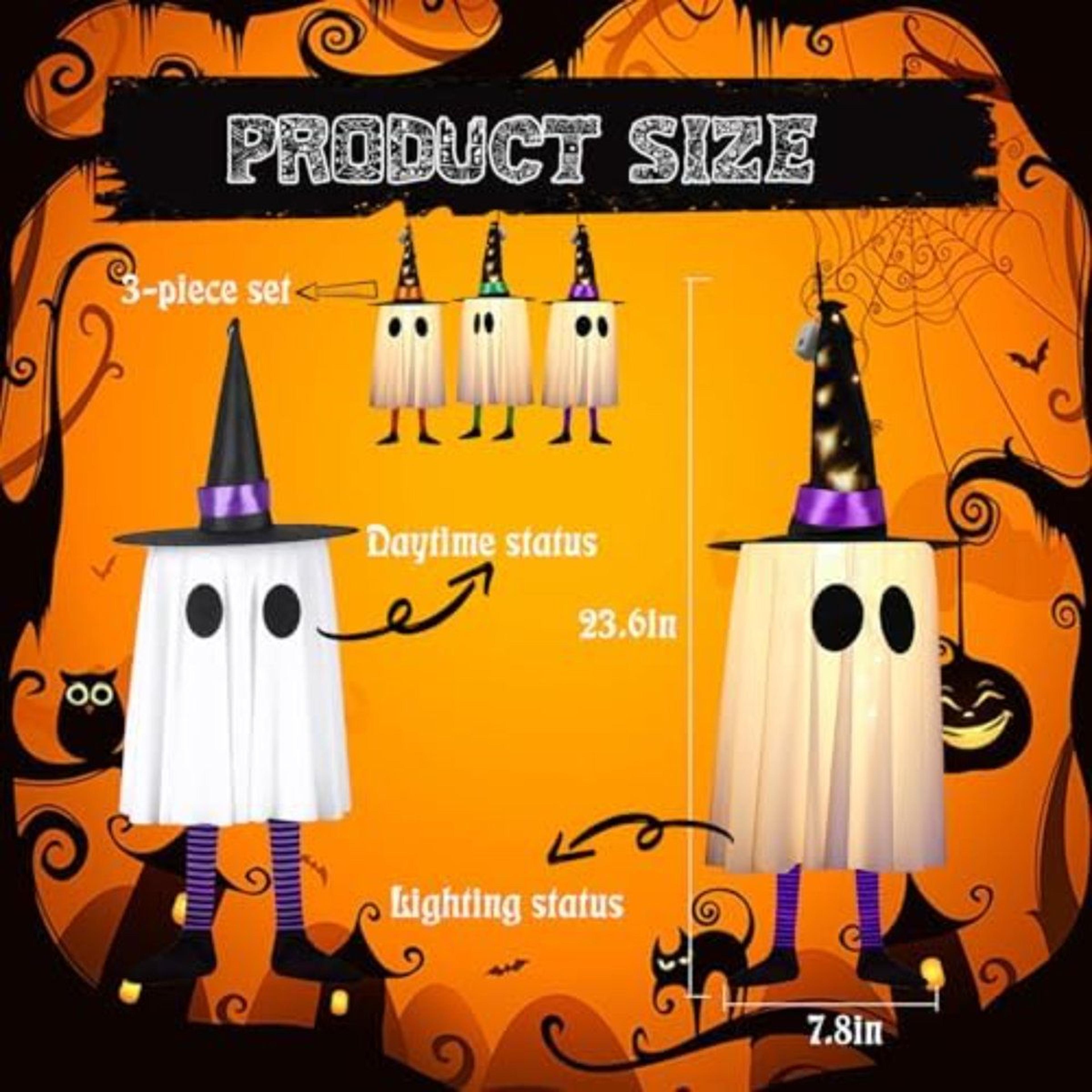 LED Halloween Hanging Ghost Decorations With Pointed Hats And Multiple Lighting Effects 2