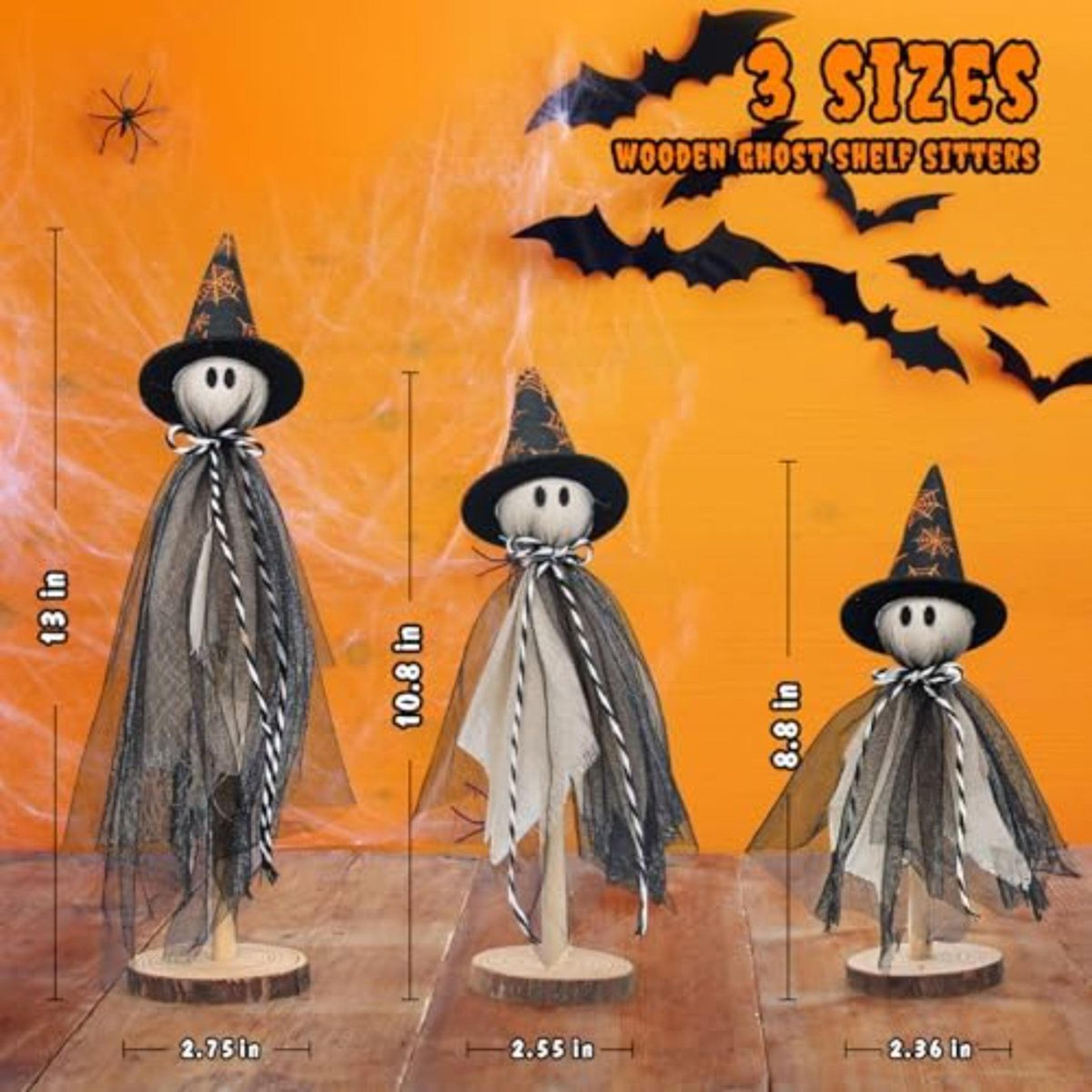 Halloween Ghost Shelf Sitters With Witch Hats And Spiderweb Design 1