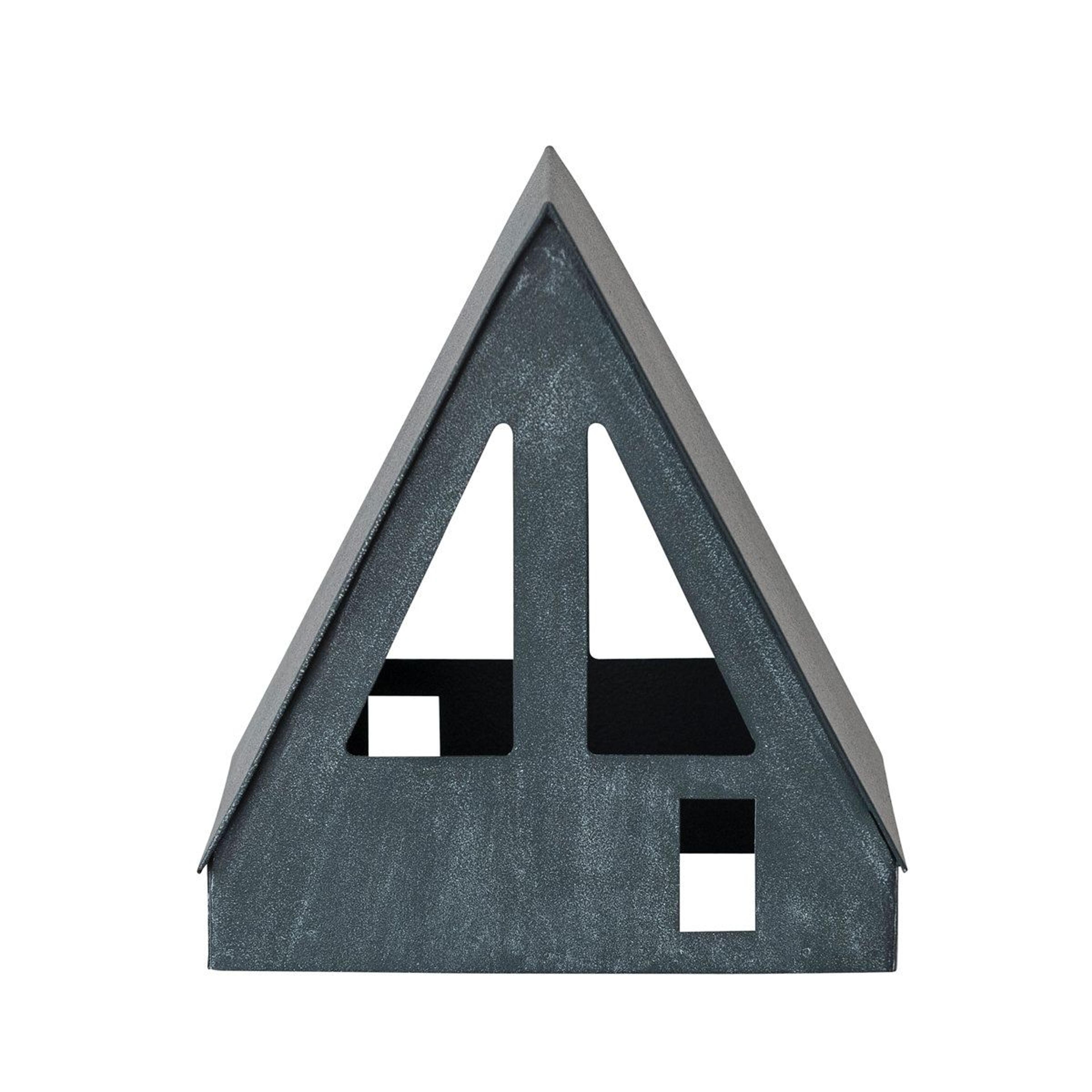 Antique Gray Iron House Figurine With Decorative Cutout Design 1