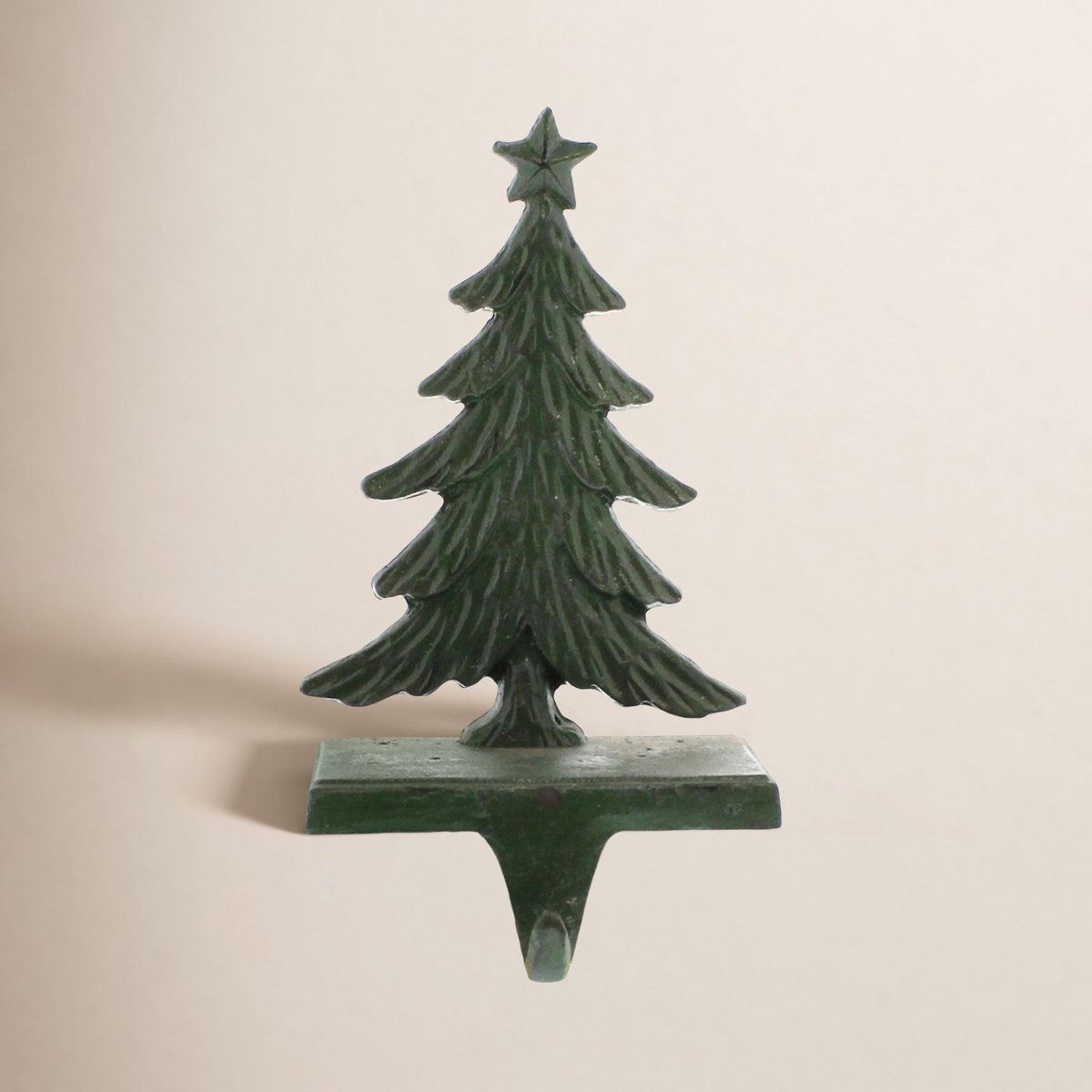 christmas tree cast iron stocking holder – vintage green mantel decoration
