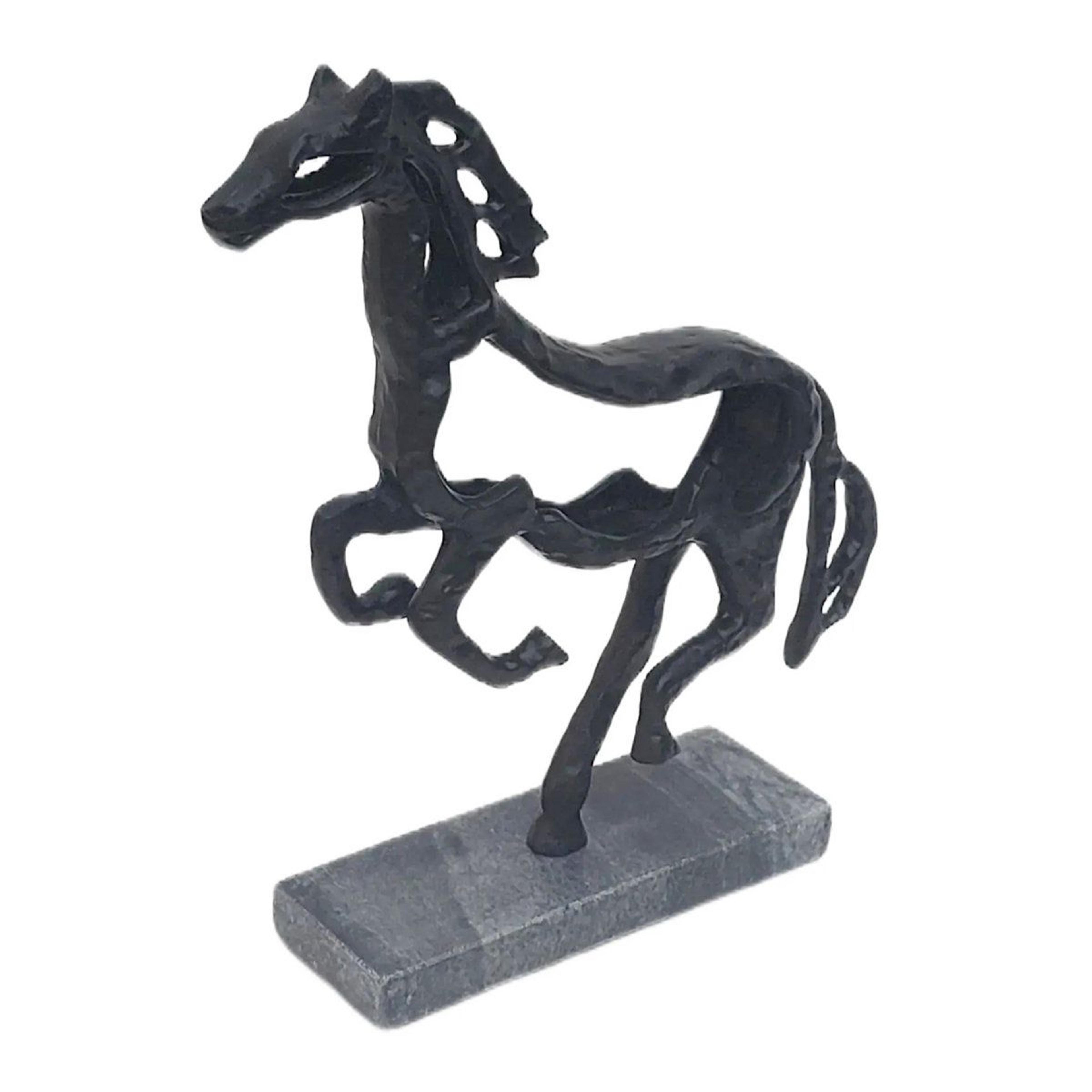 galloping horse figurine on marble base – black metal decorative sculpture
