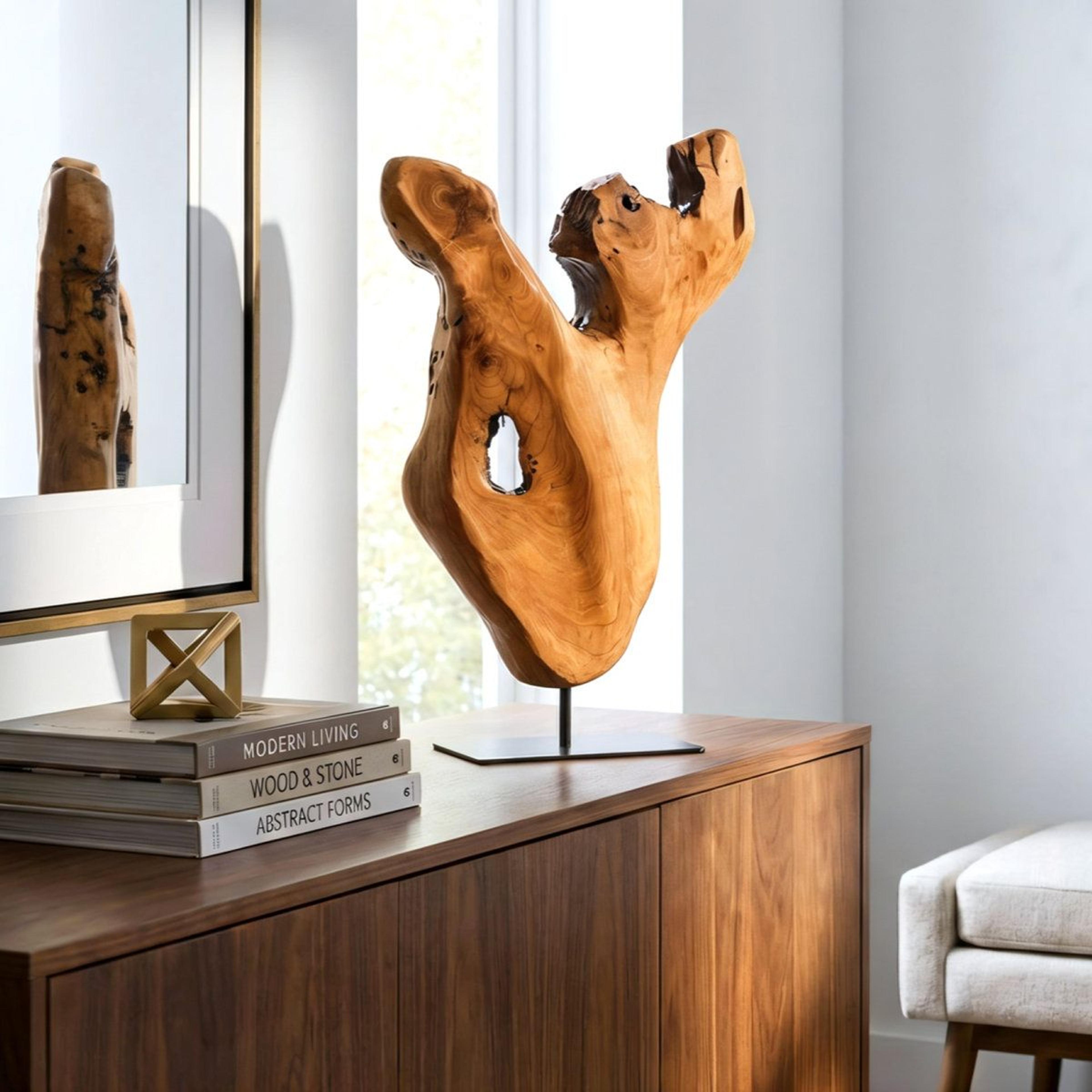 Handmade Cedar Wood Figurine Sculpture  Brown Decorative Accent 17 Inch 1