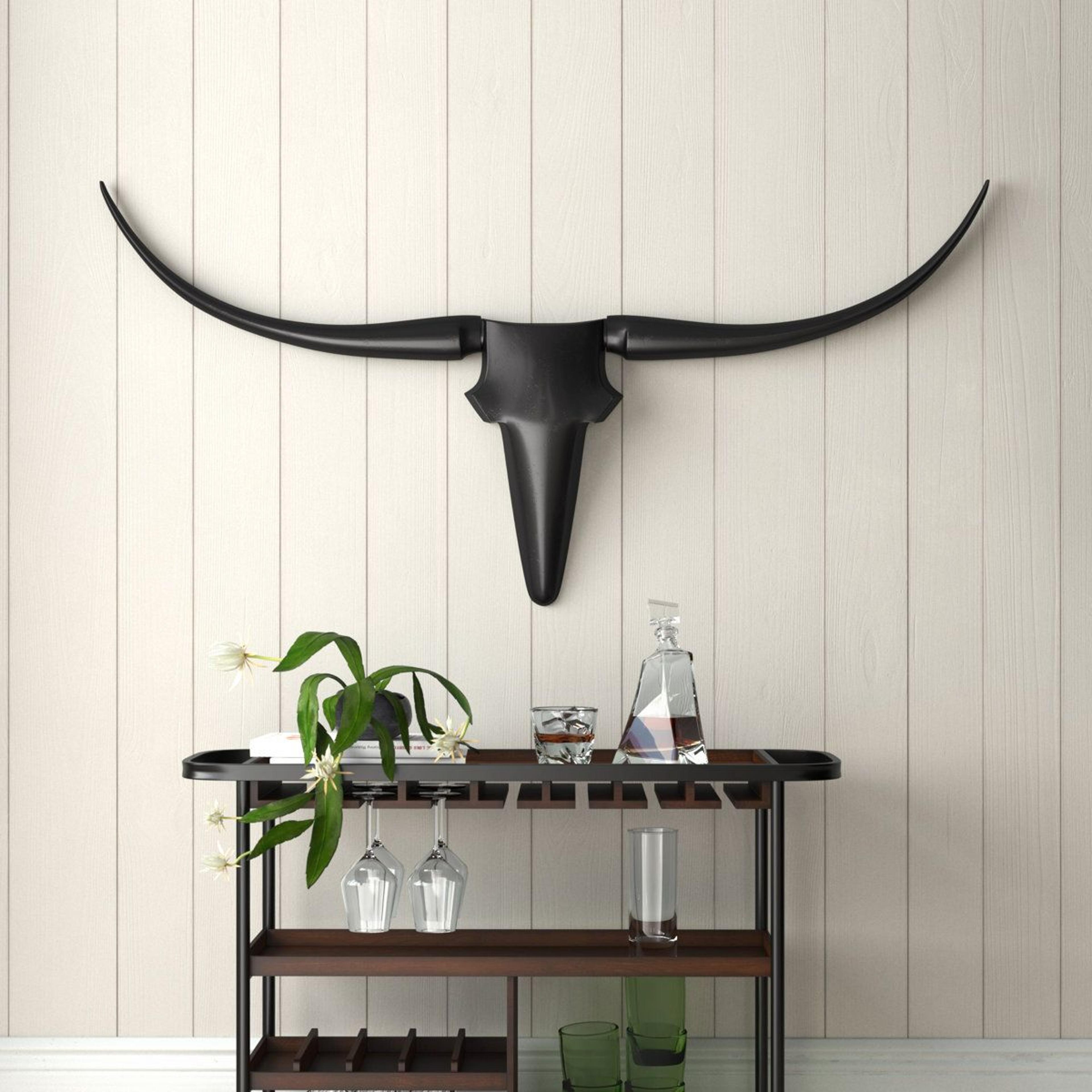 rustic faux cow skull wall decor in bronze aluminum for farmhouse interiors