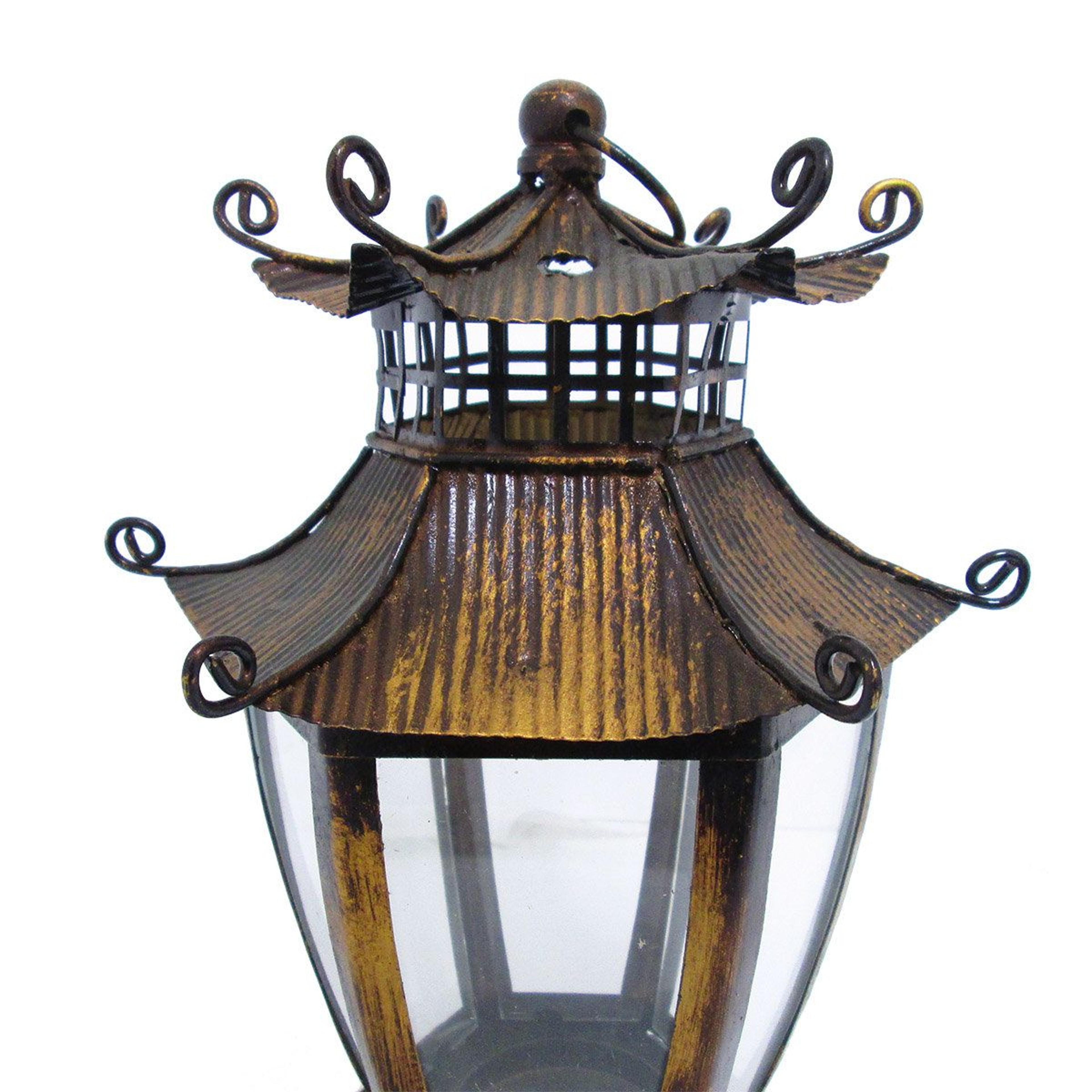 Vintage Brown Metal Tabletop Lantern With Glass Panels  115 Inch 1