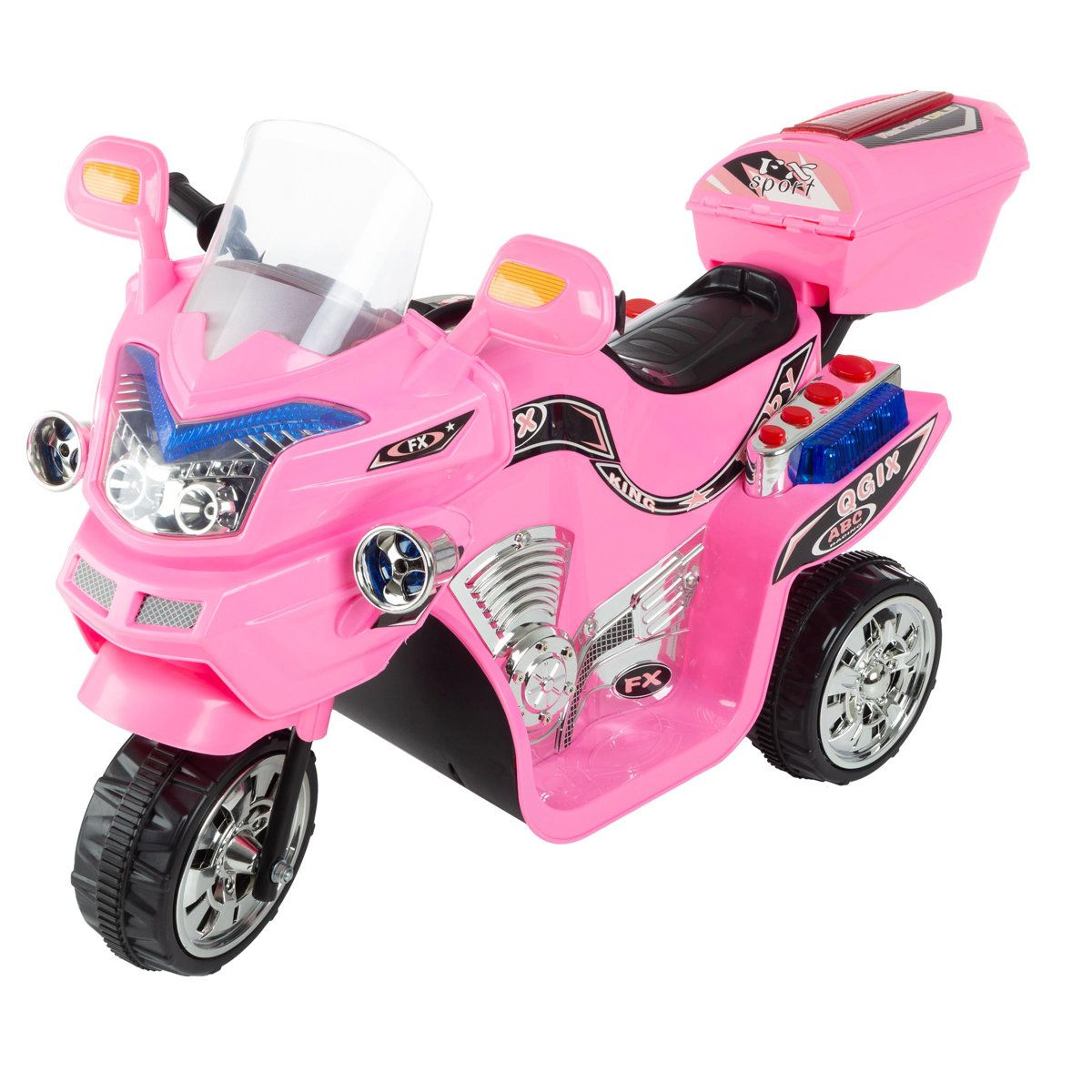 kids 3-wheel electric motorcycle ride on toy with reverse and headlights – pink