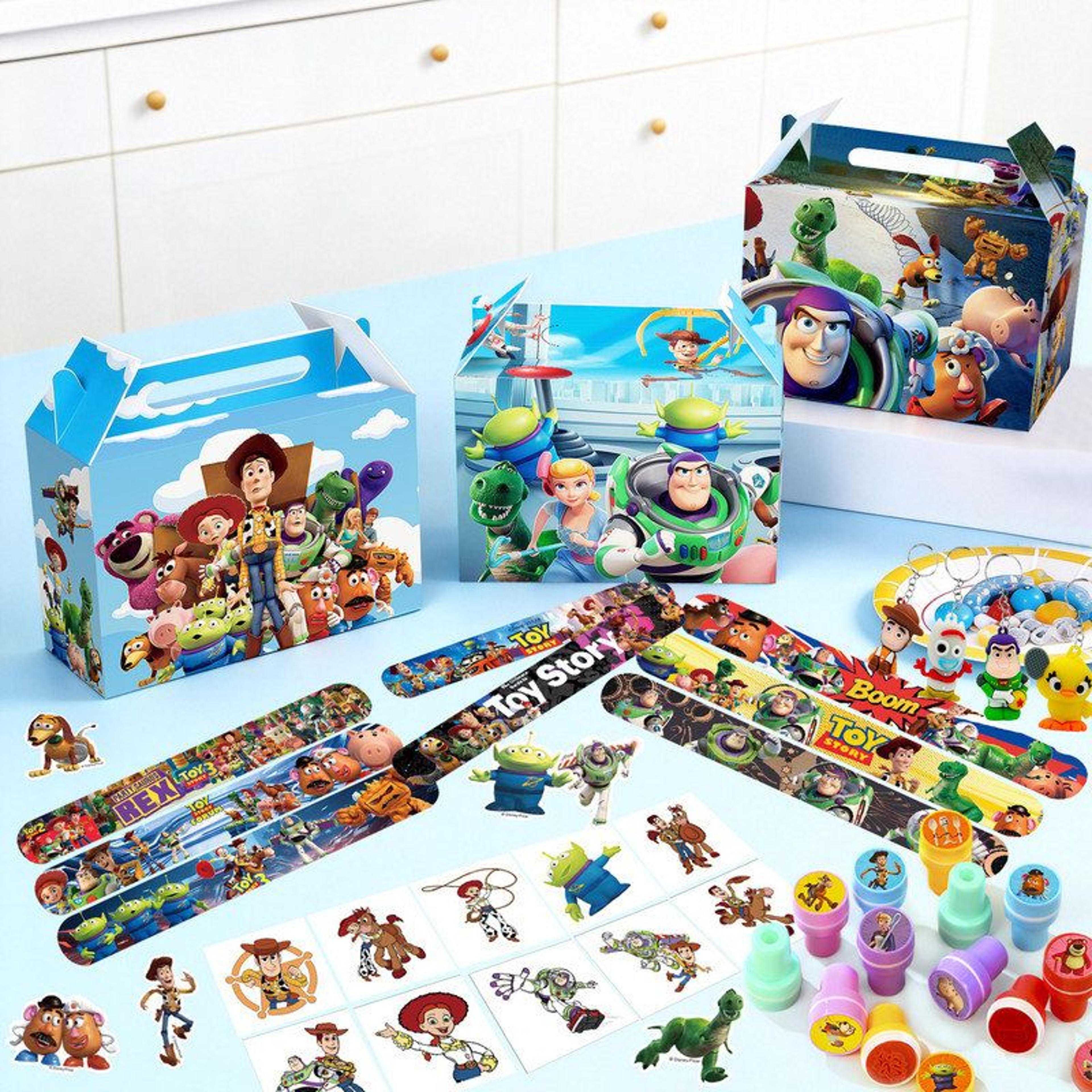 118-piece toy story party favors set with gift bags keychains stickers and stamps