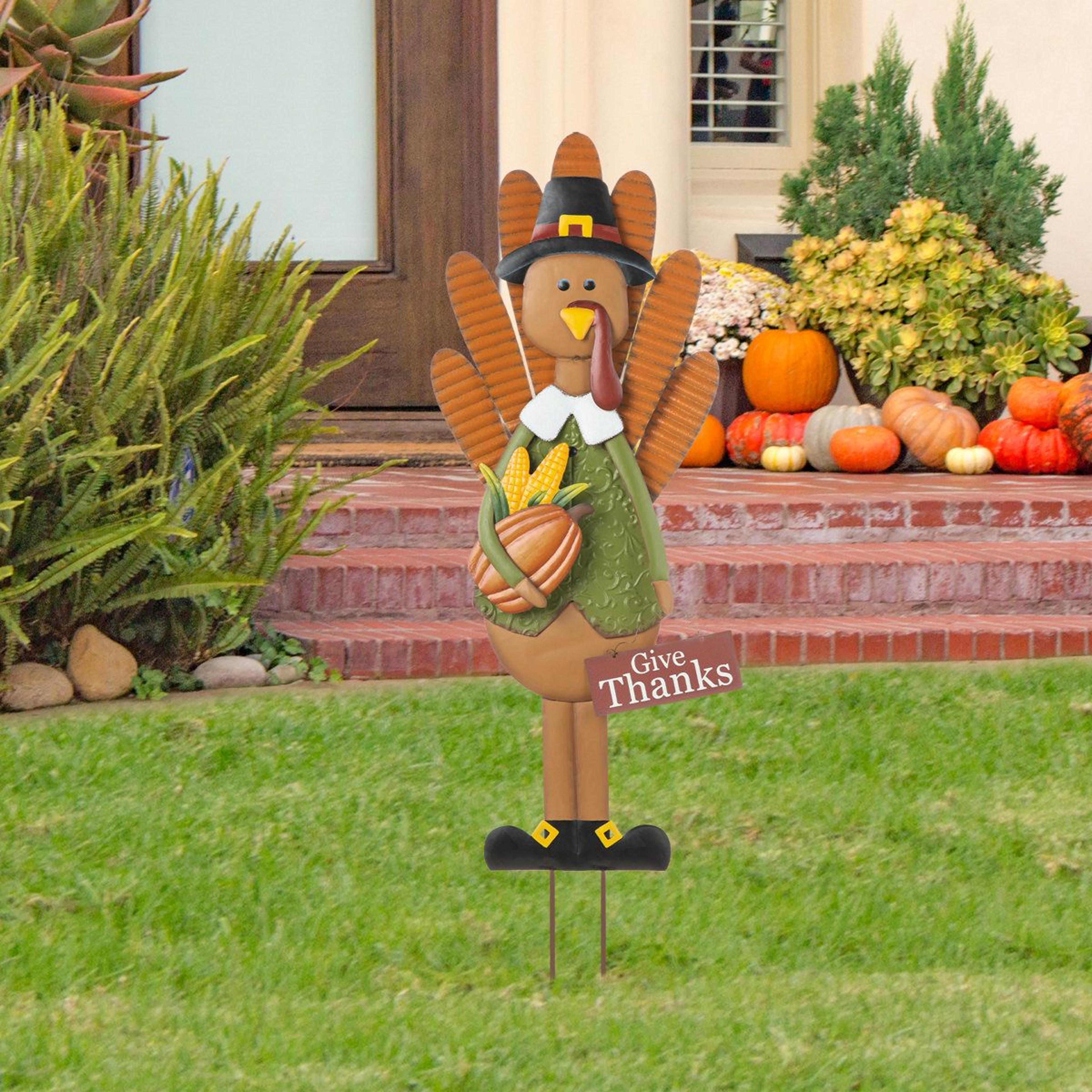 36Inch Thanksgiving Metal Turkey Yard Stake With Give Thanks Sign 8