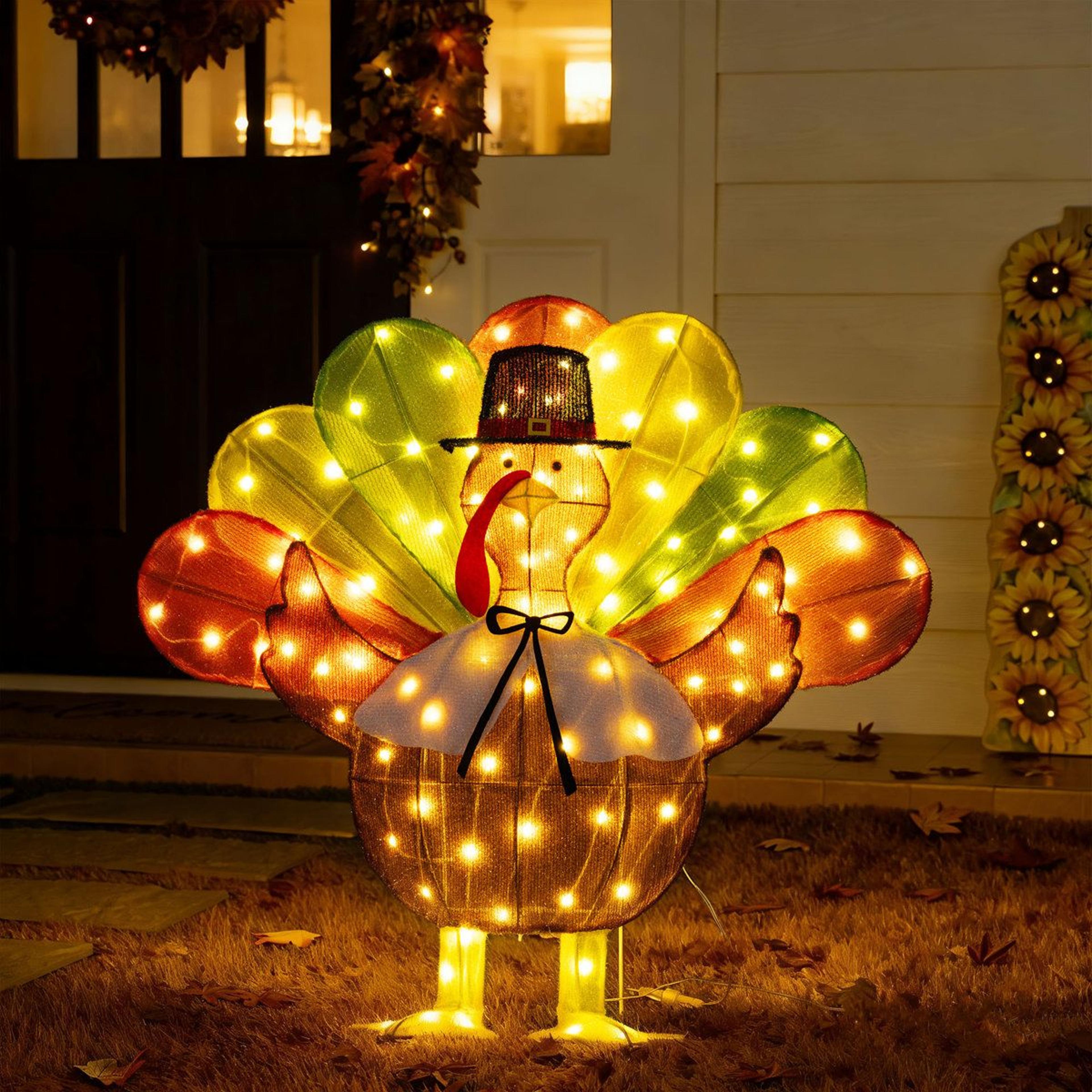lighted thanksgiving turkey outdoor decoration with 100 warm white led lights