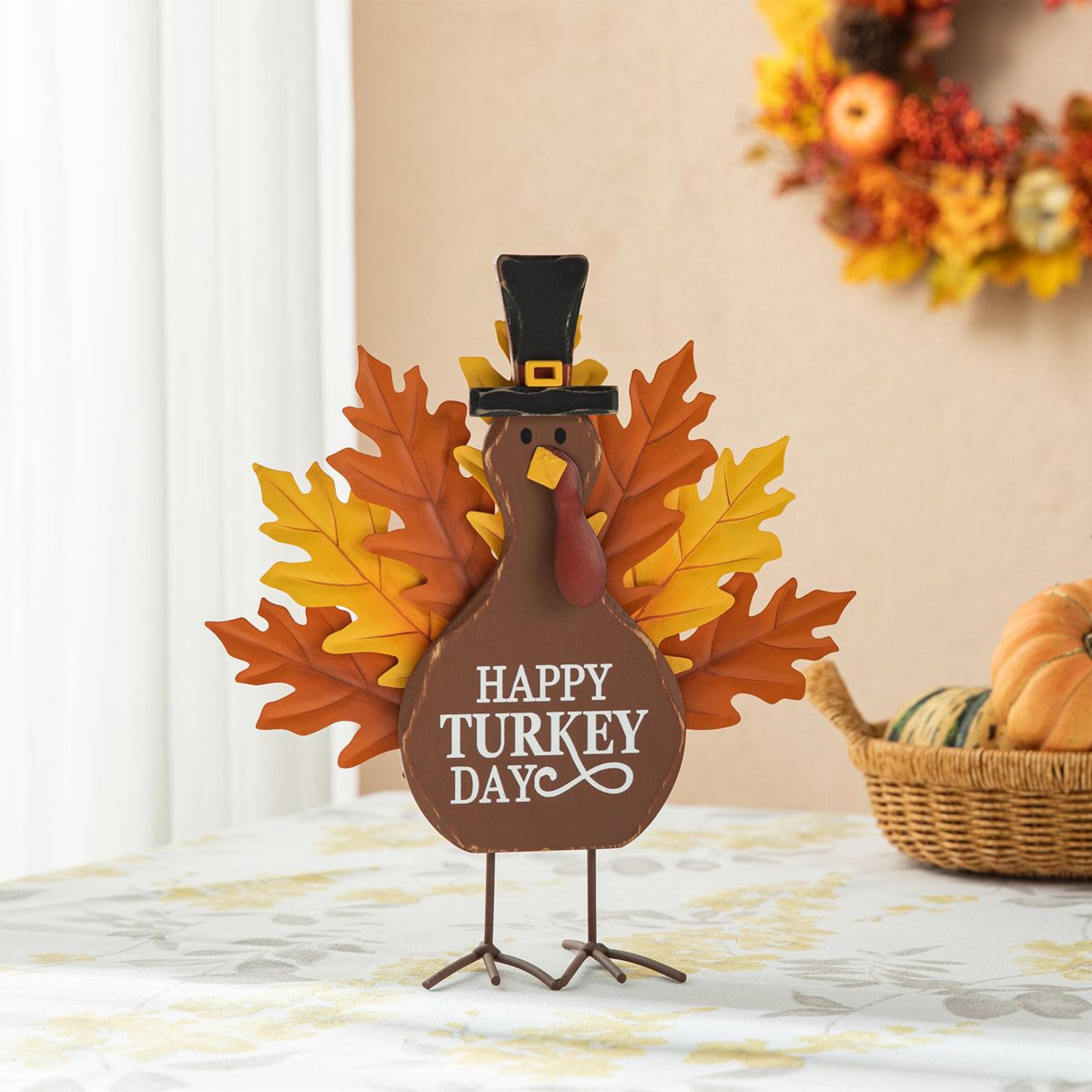 handmade thanksgiving turkey tabletop decor with wood and metal design