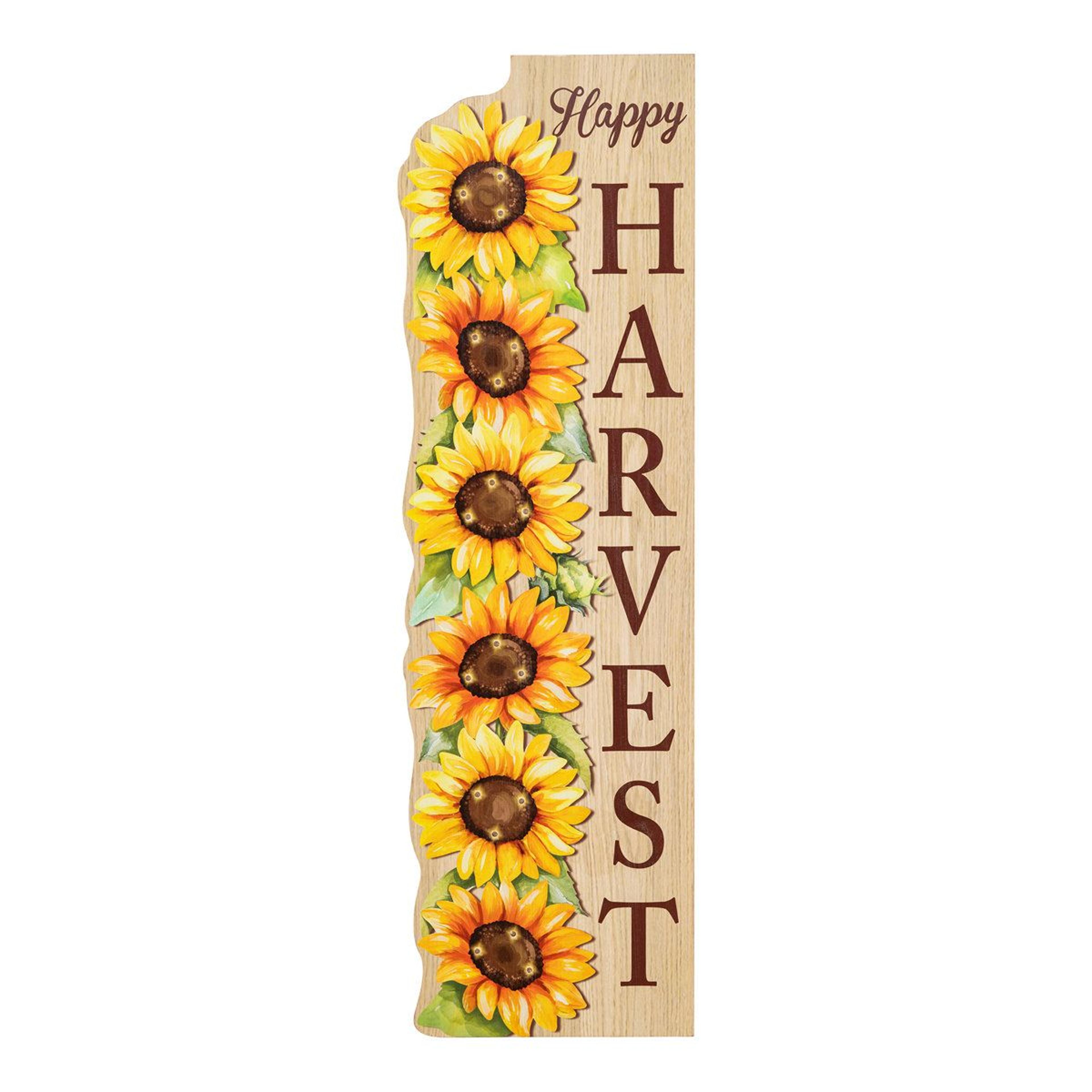 36-inch lighted sunflower fall porch sign with happy harvest design and timer