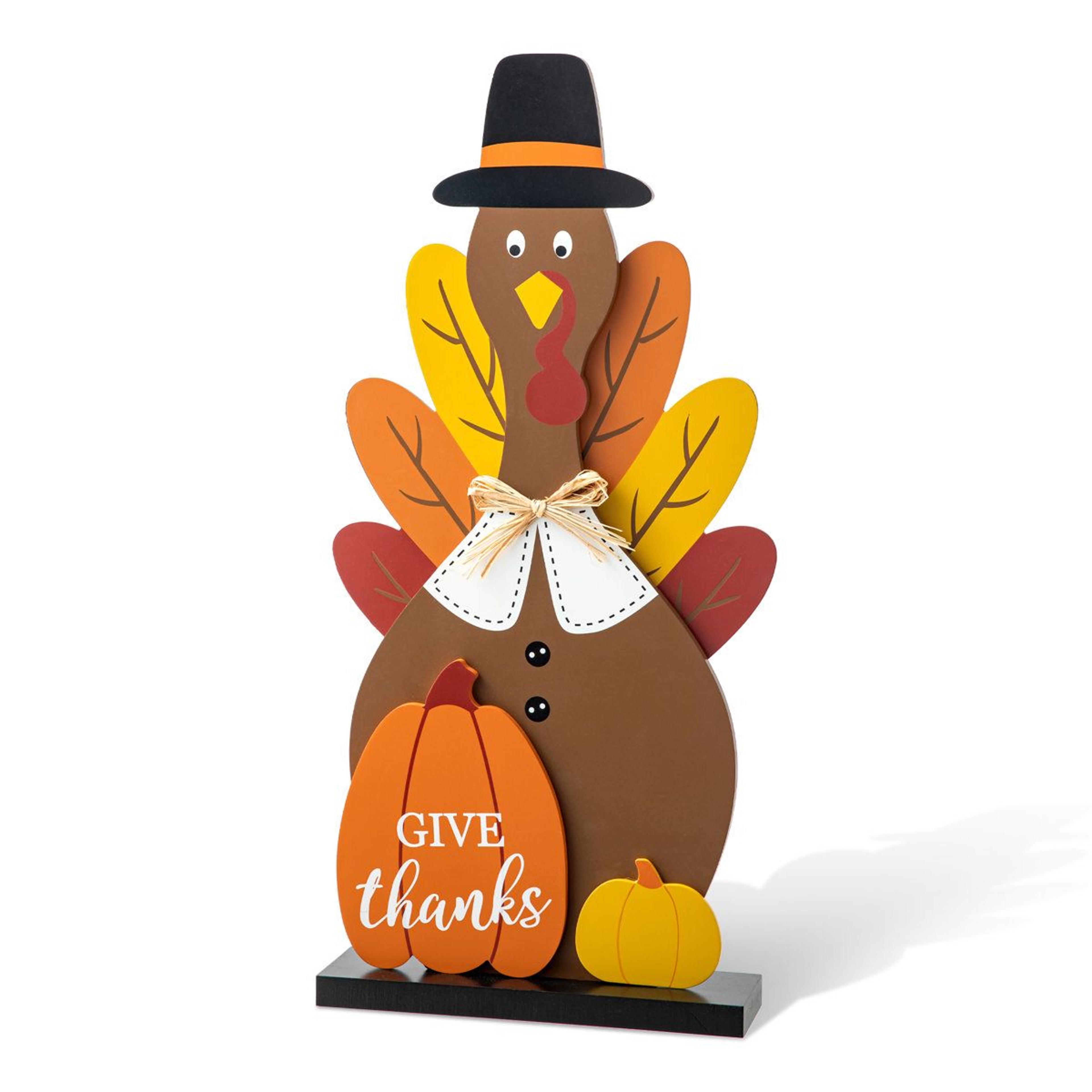 handmade wooden turkey porch sign with pumpkins – 31-inch thanksgiving decoration