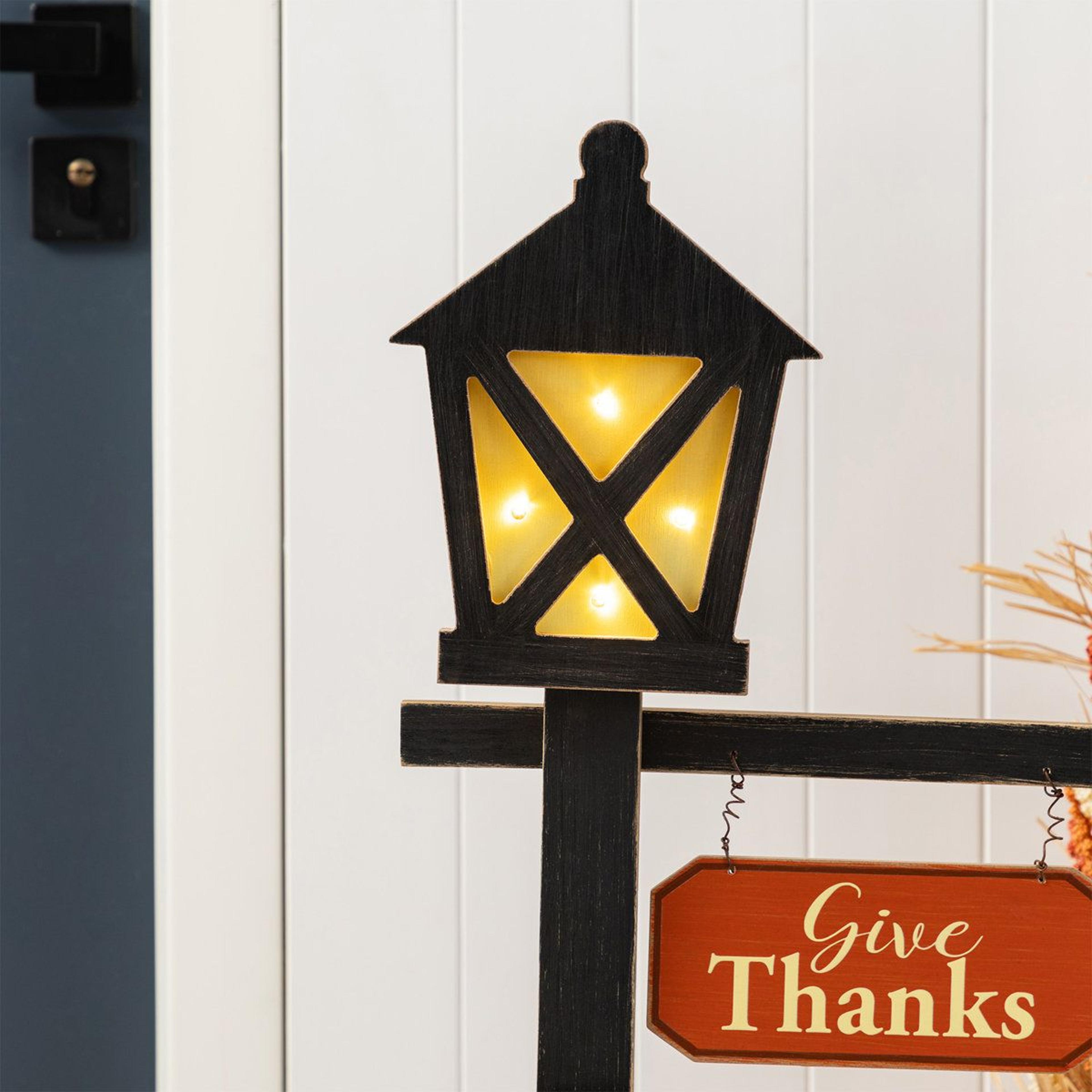 36Inch Lighted Wooden Thanksgiving Turkey Lamp Post Porch Decoration 7