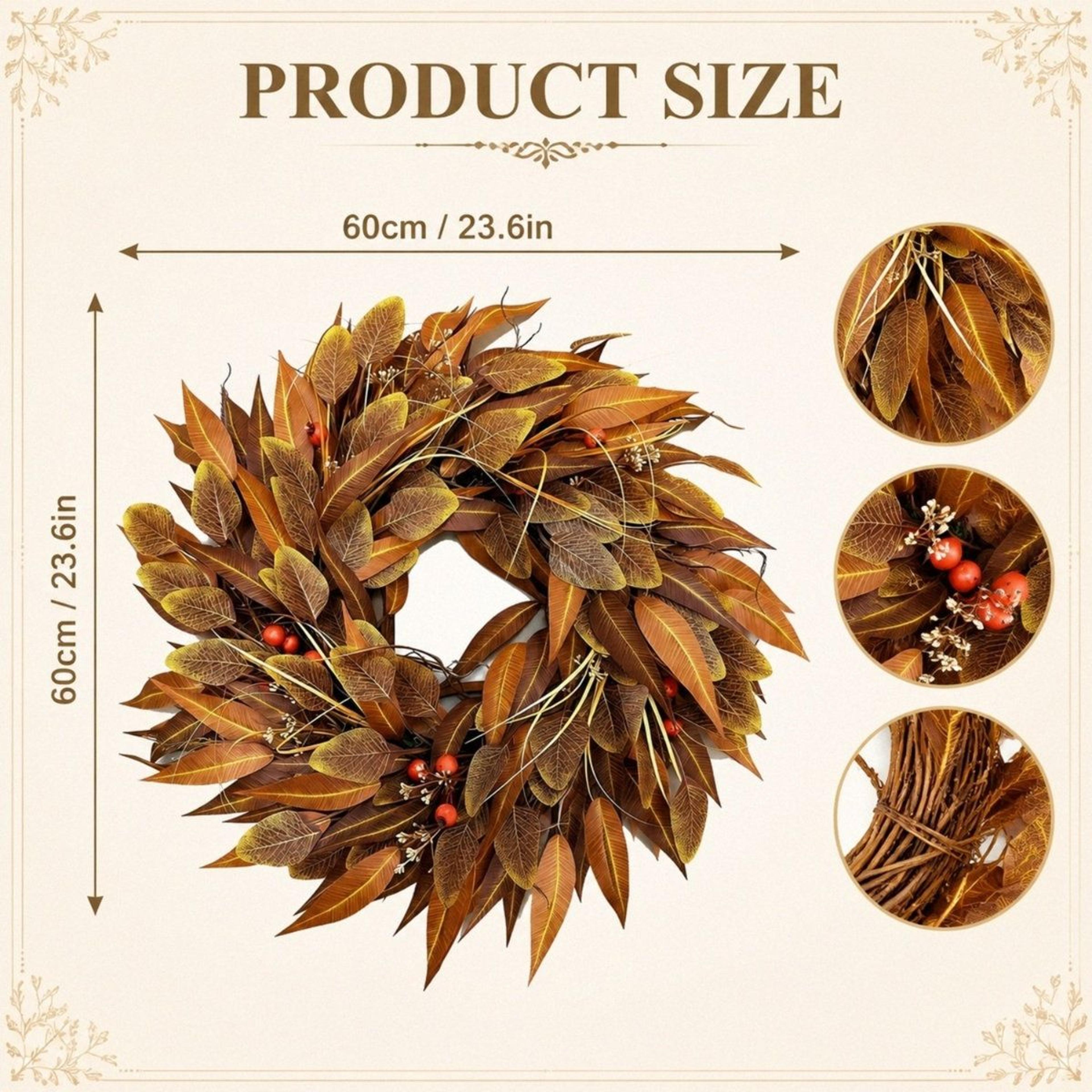 24Inch Artificial Eucalyptus Wreath  Orange Fall Front Door Decoration 2