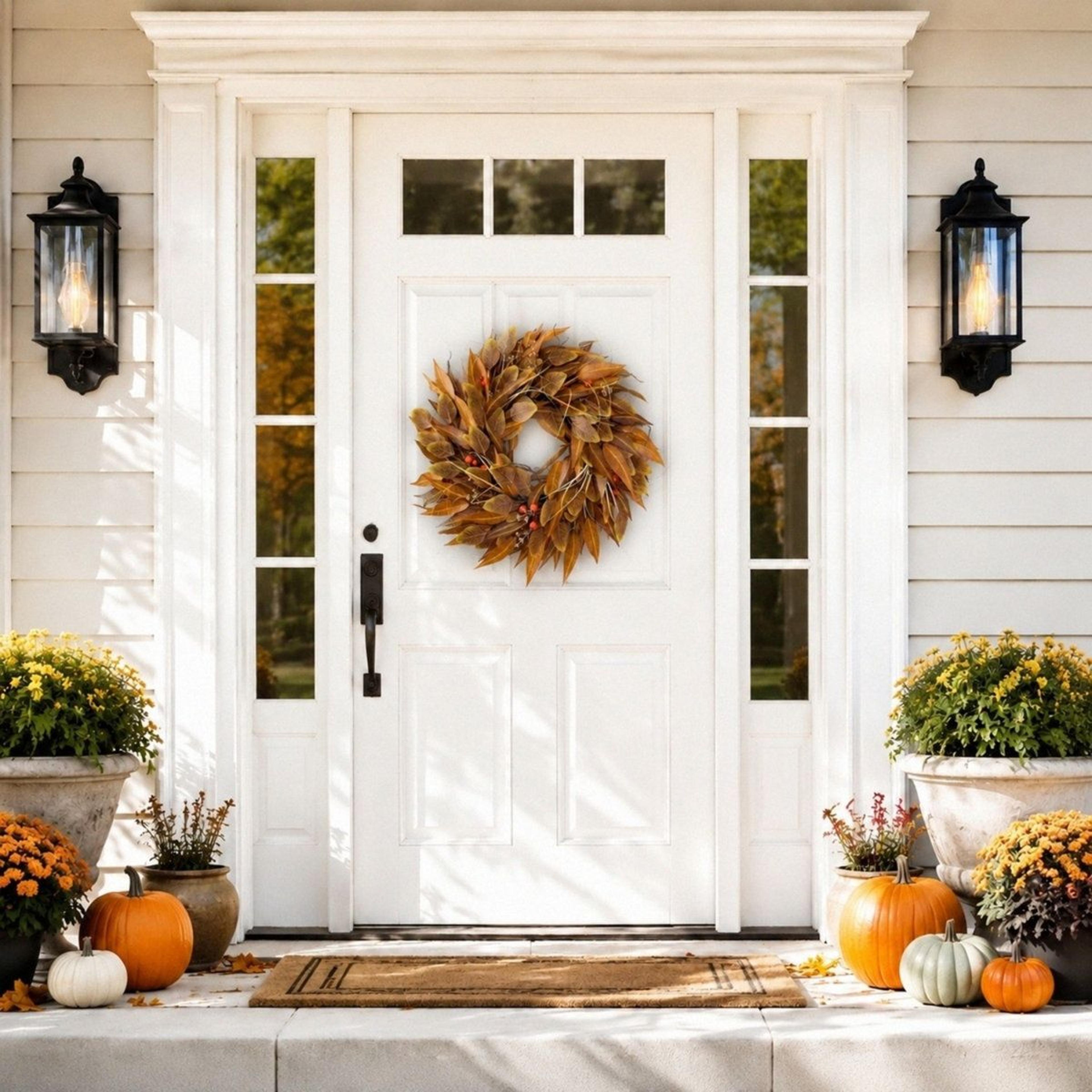 24Inch Artificial Eucalyptus Wreath  Orange Fall Front Door Decoration 3