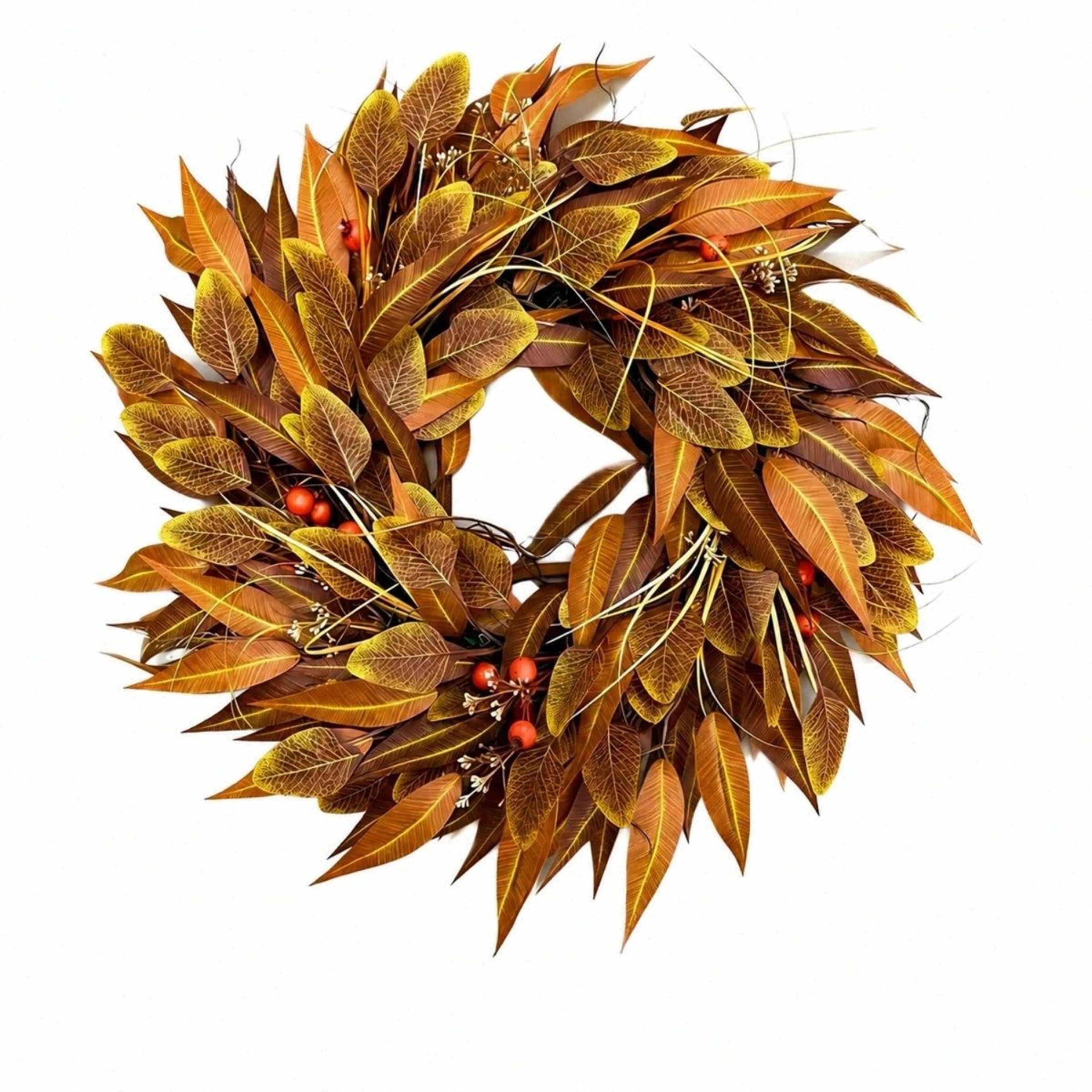 24-inch artificial eucalyptus wreath – orange fall front door decoration