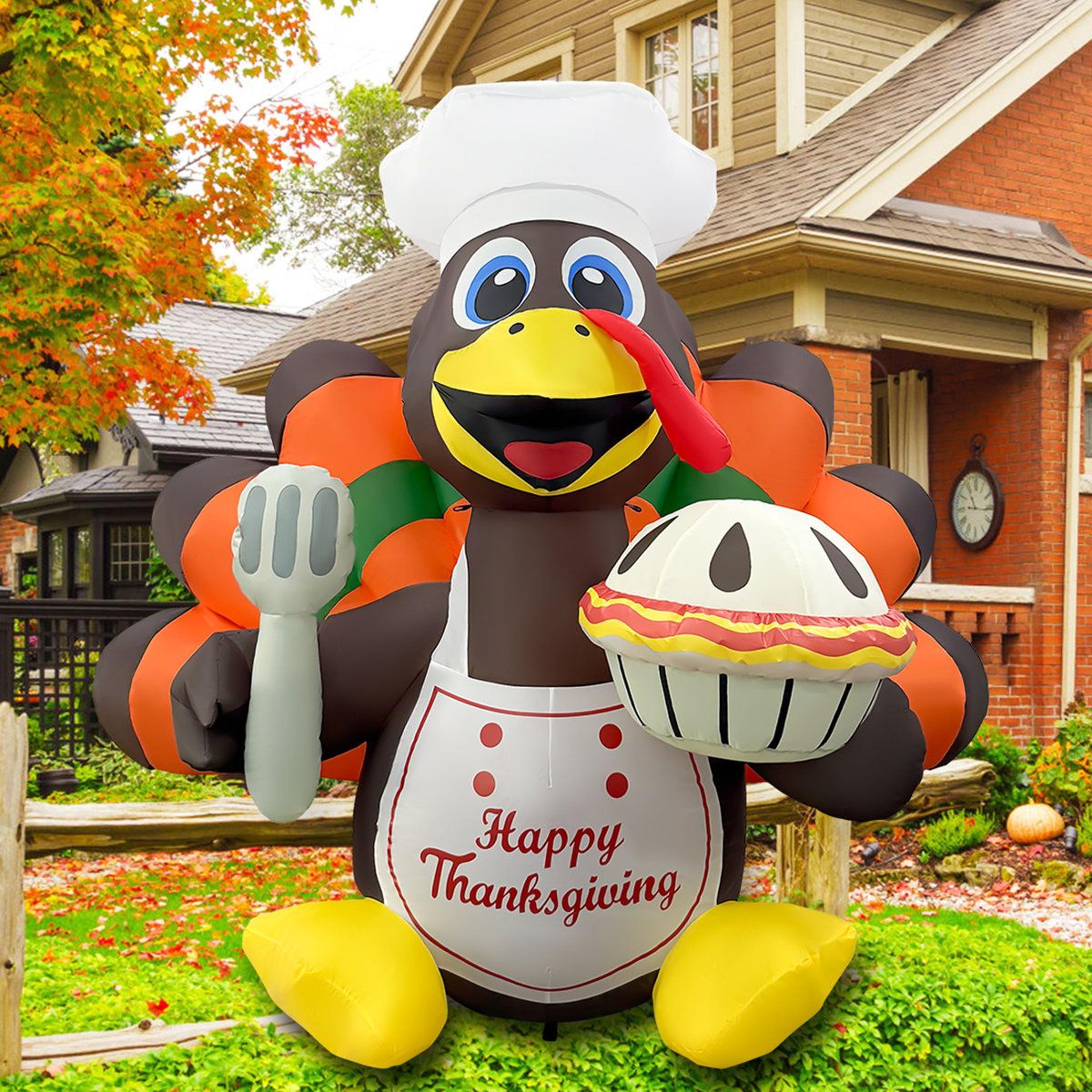6 ft thanksgiving inflatable chef turkey with built-in led lights for outdoor decor