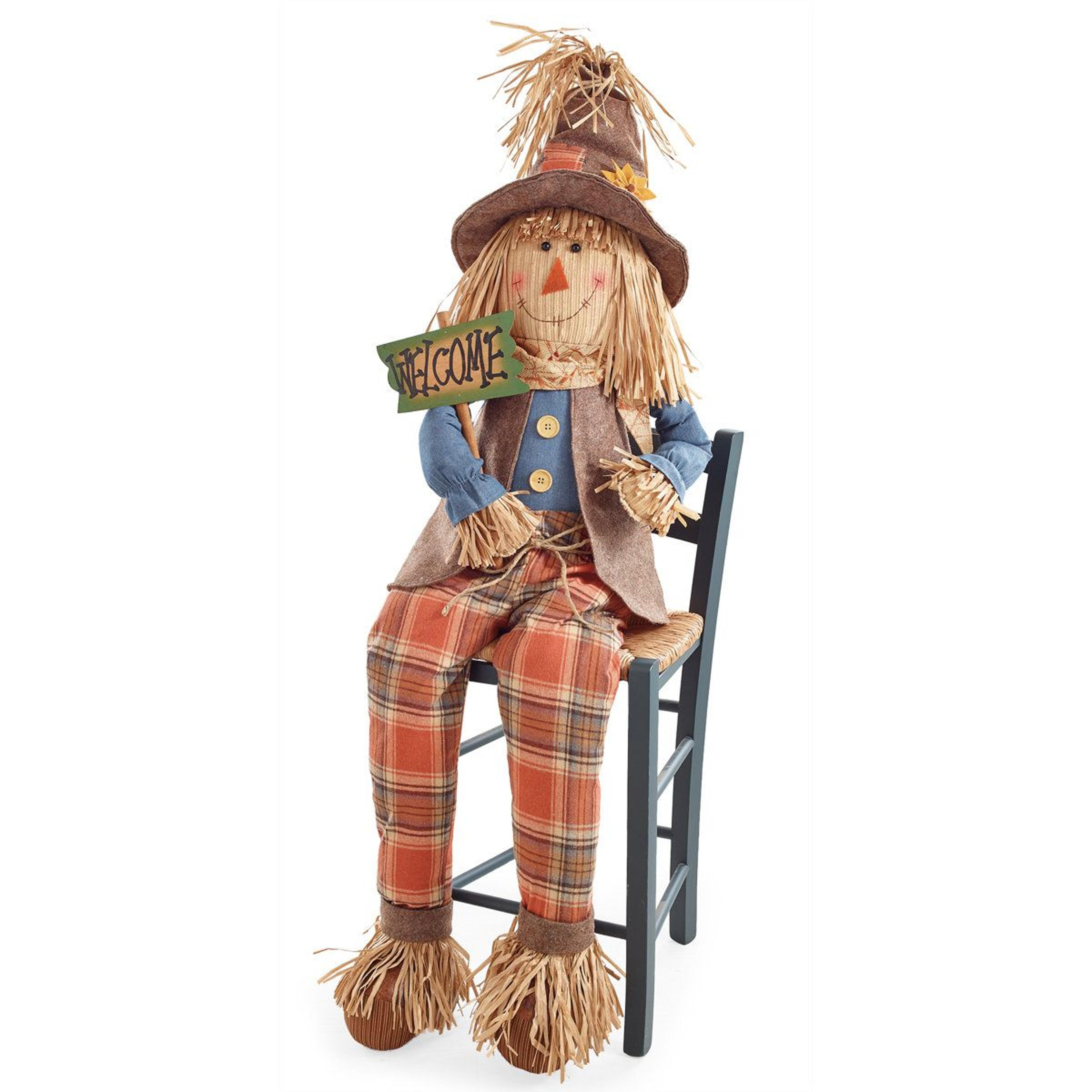 63-inch fall scarecrow decoration with welcome sign for halloween and thanksgiving