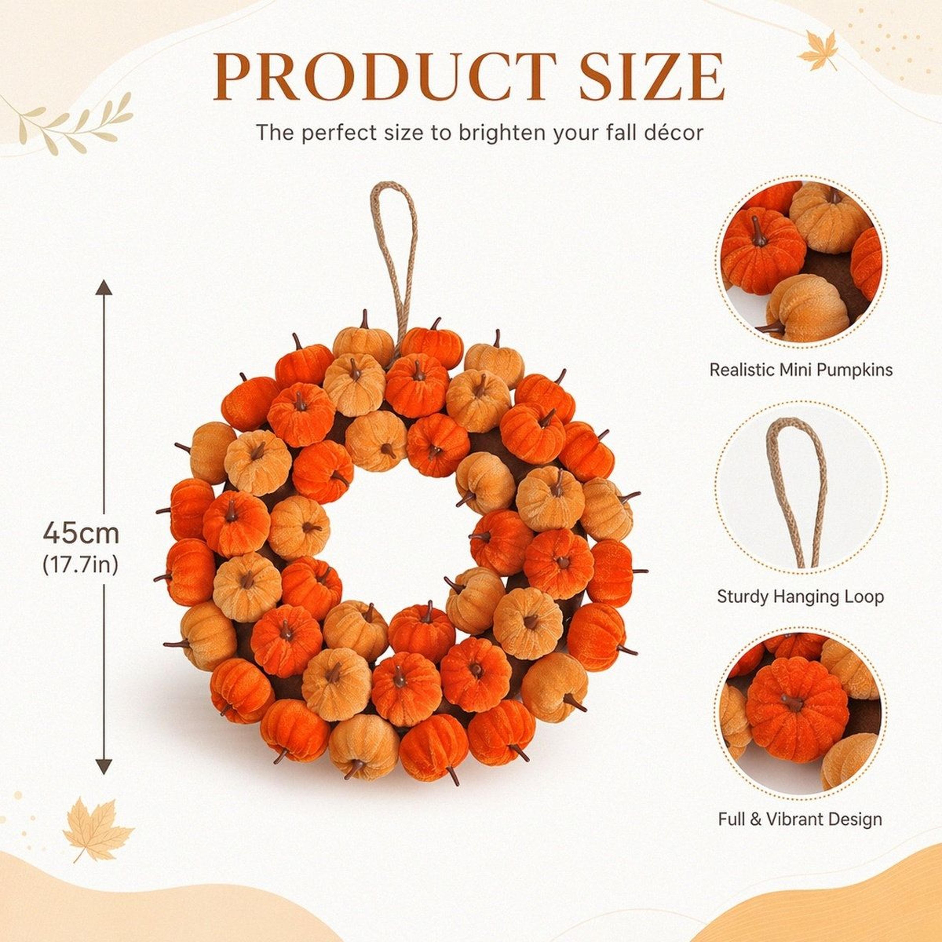 Artificial Fall Pumpkin Wreath For Thanksgiving And Autumn Door Decor 2