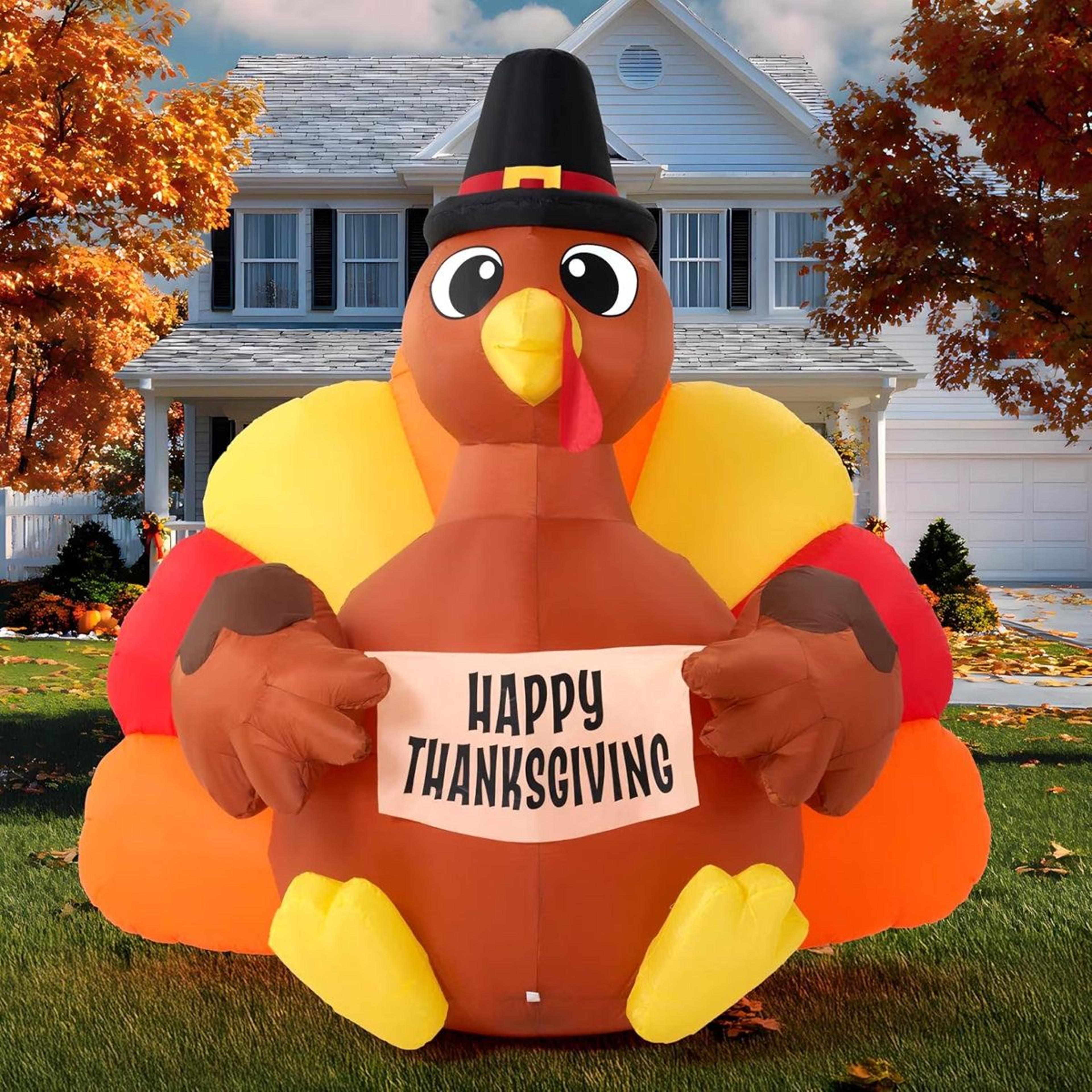 6ft thanksgiving inflatable turkey with pilgrim hat and led lights