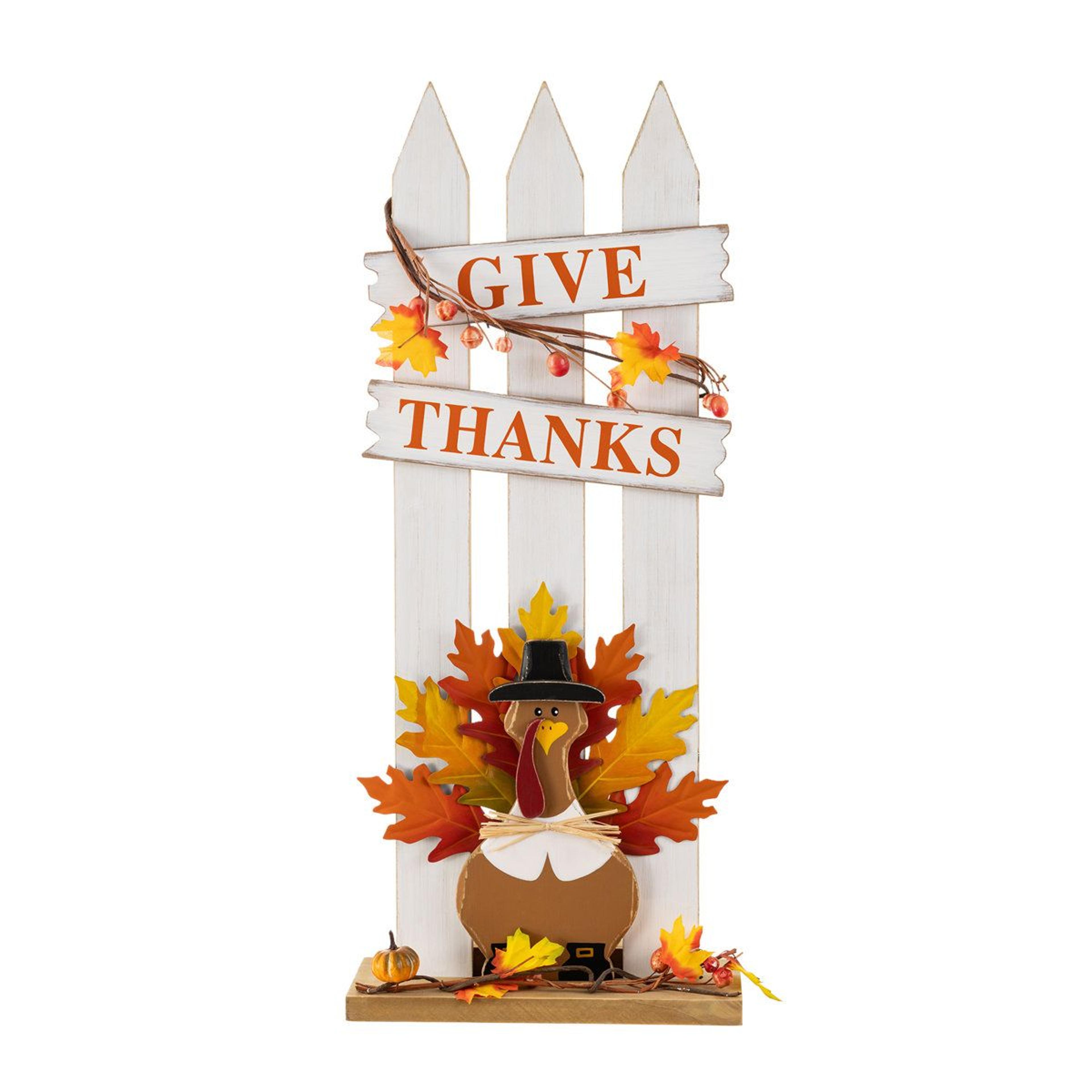 28-inch thanksgiving wooden turkey porch decor with give thanks sign