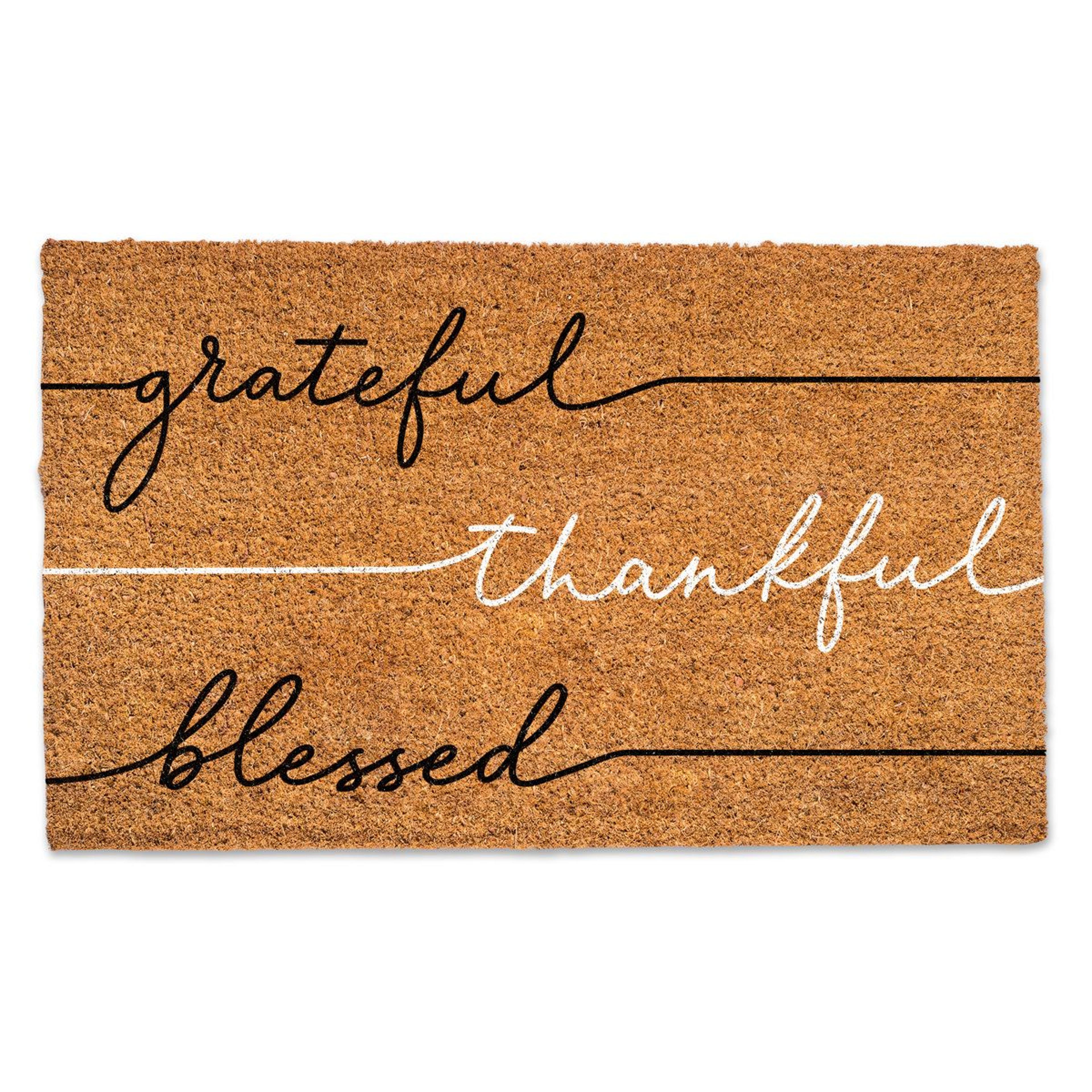 grateful thankful blessed coir door mat with non-slip backing