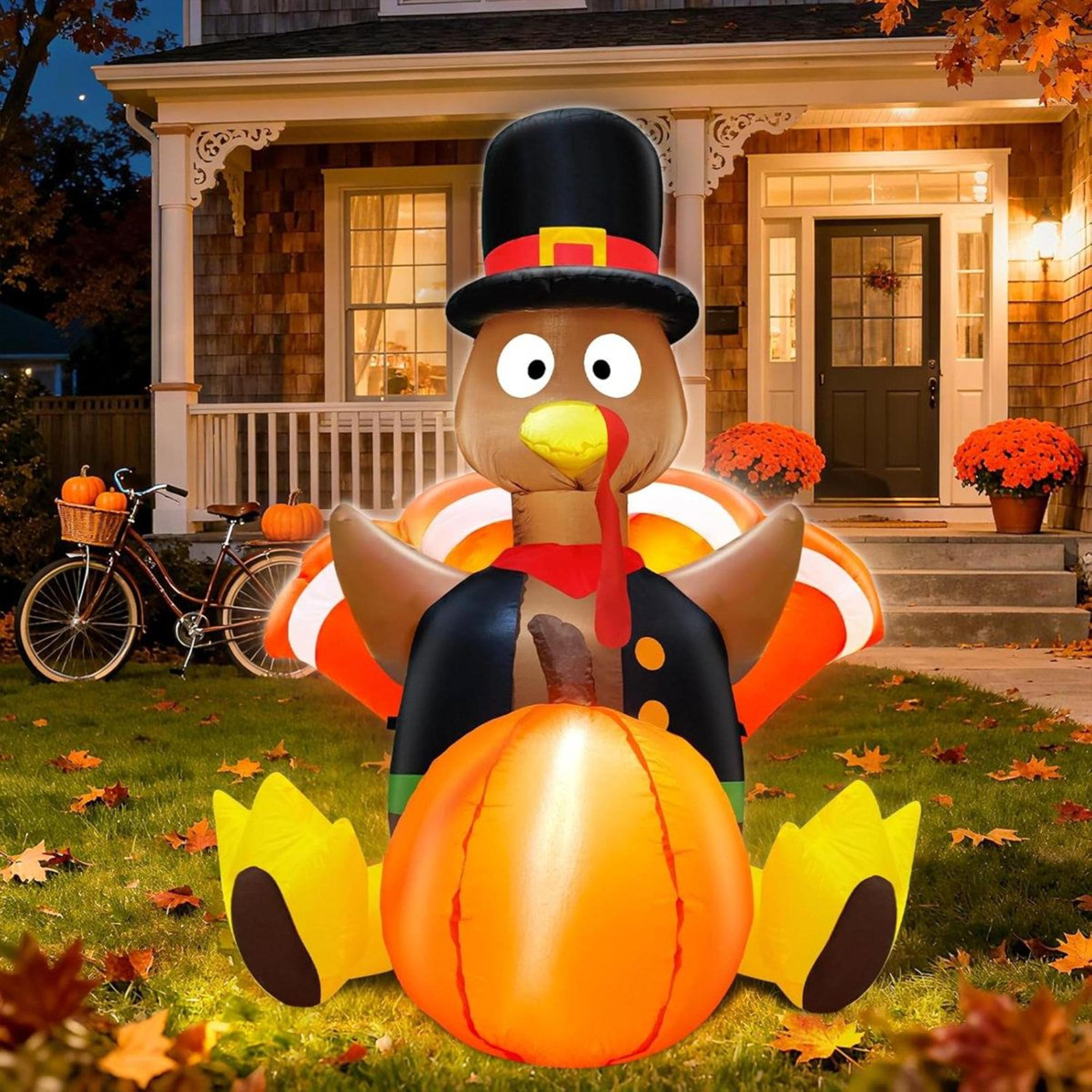 inflatable thanksgiving turkey outdoor decoration with built-in led lights