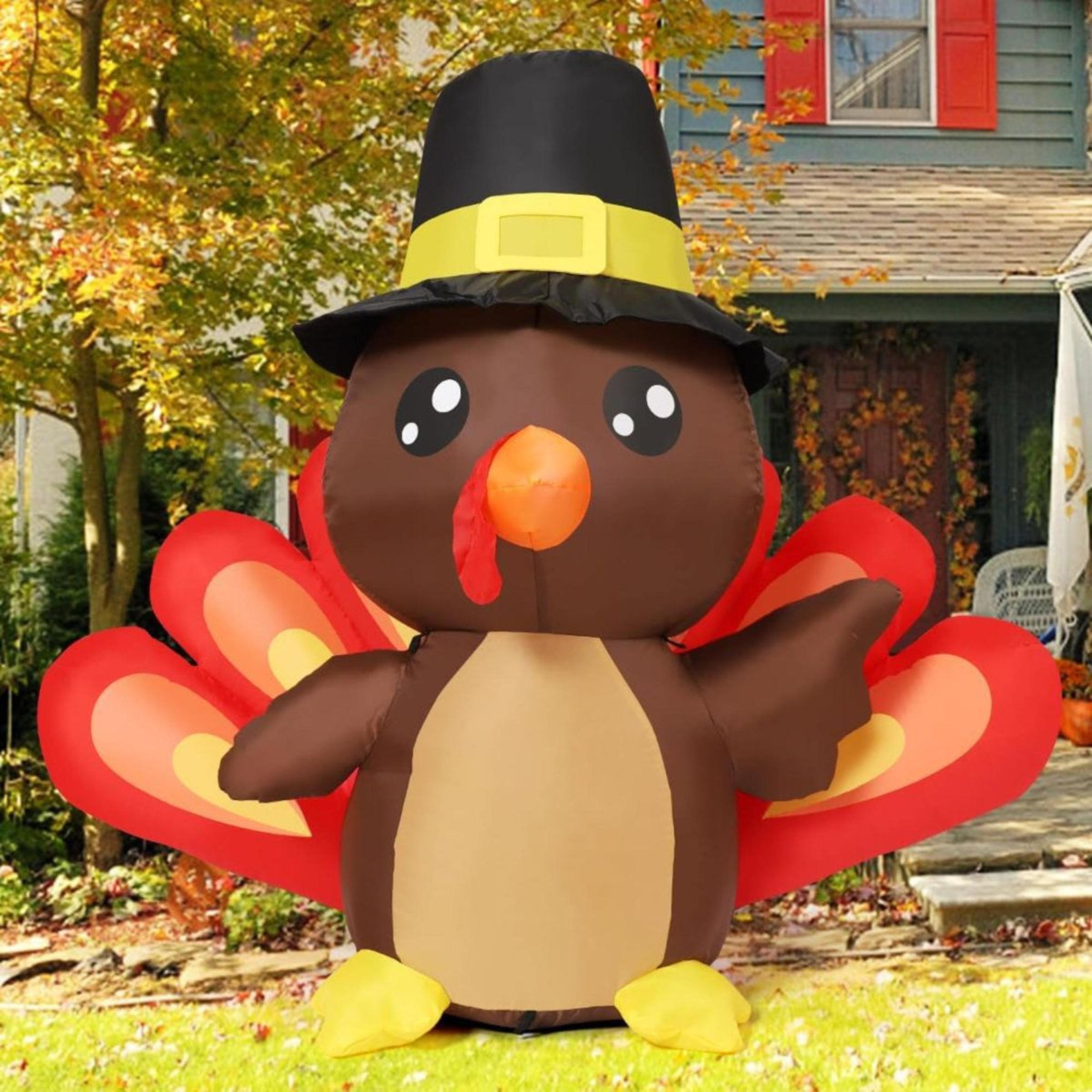 thanksgiving inflatable turkey yard decoration with built-in led lights