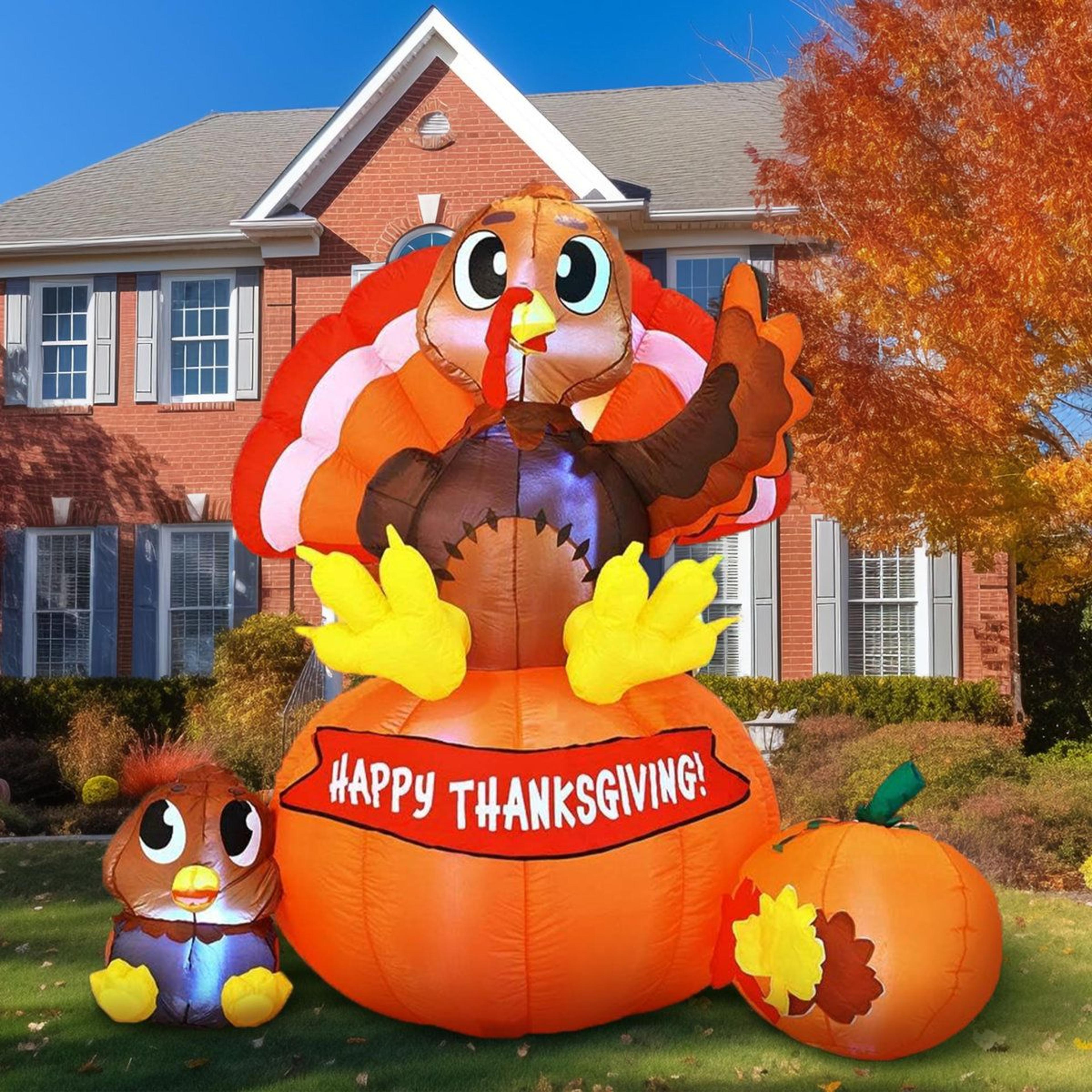 6 ft thanksgiving inflatable turkey with swirling led lights for outdoor fall decor