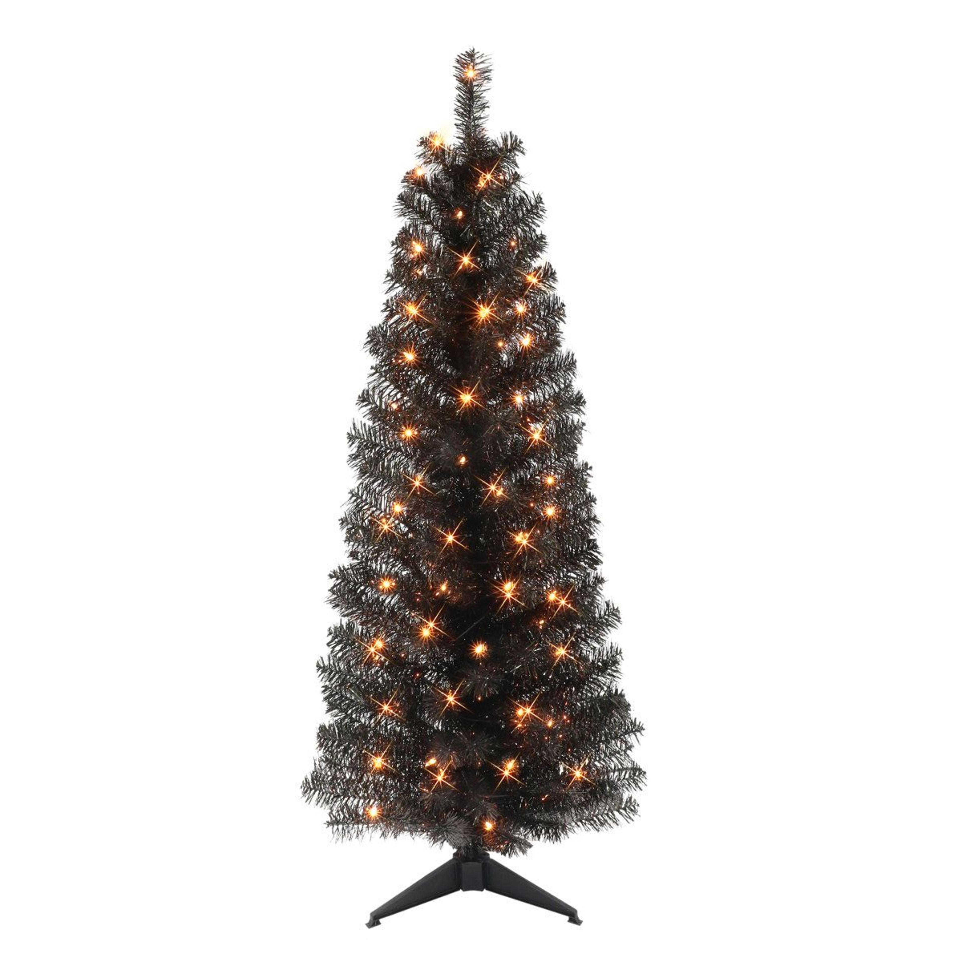 4.5 ft pre-lit black artificial fir christmas tree with 70 clear lights