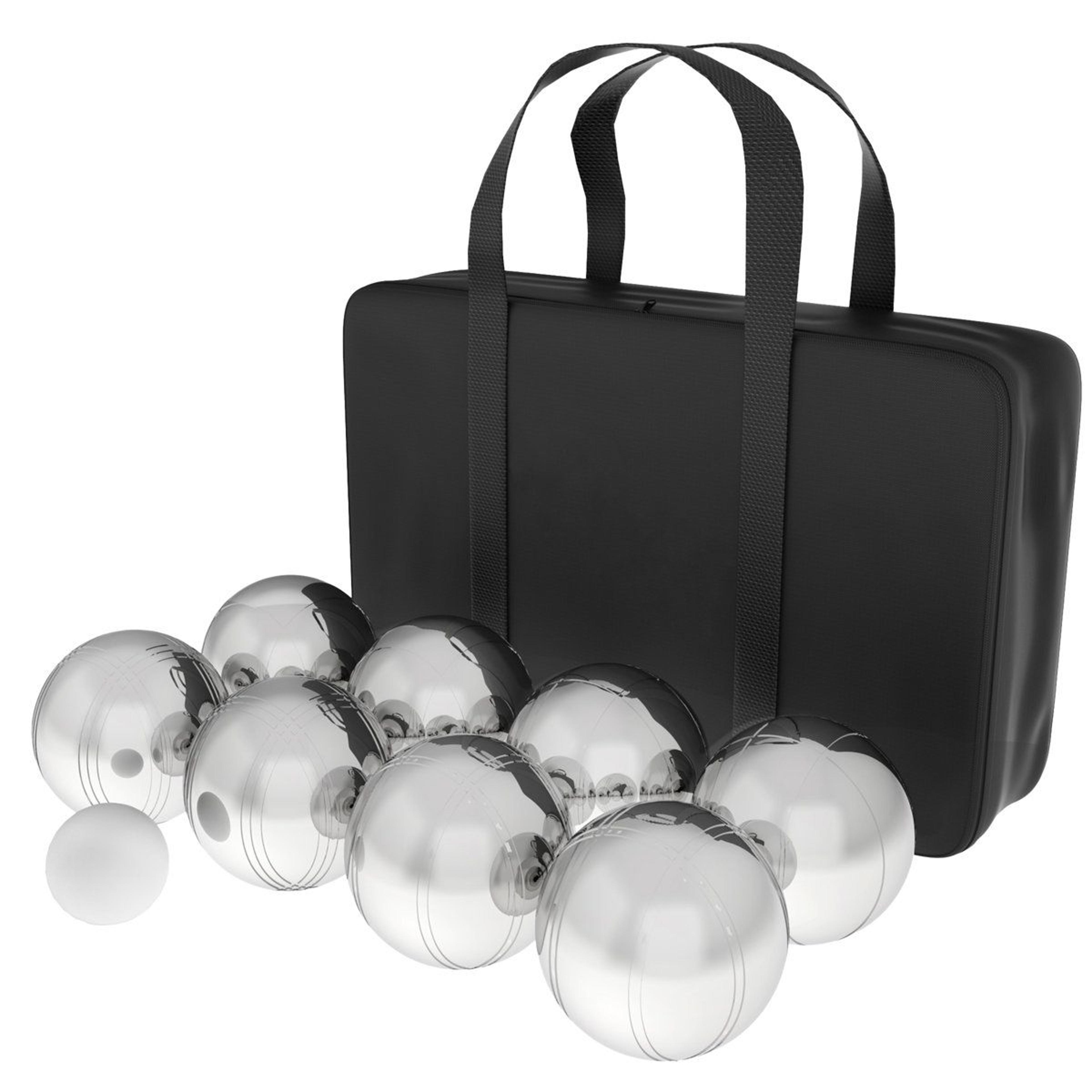 bocce ball lawn game set with 8 polished steel balls and carrying case