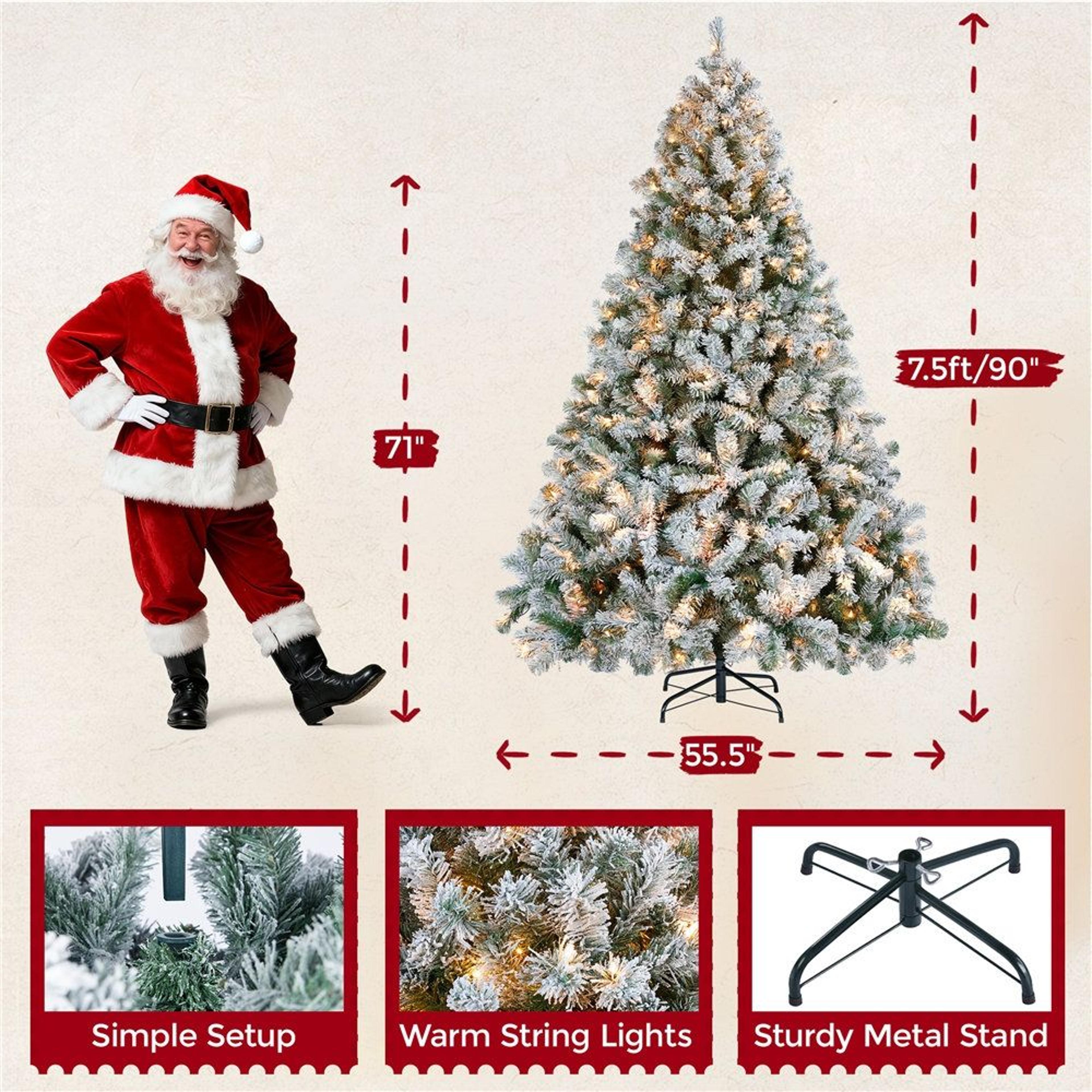 75 Ft PreLit Flocked Artificial Christmas Tree With Warm White Lights 1
