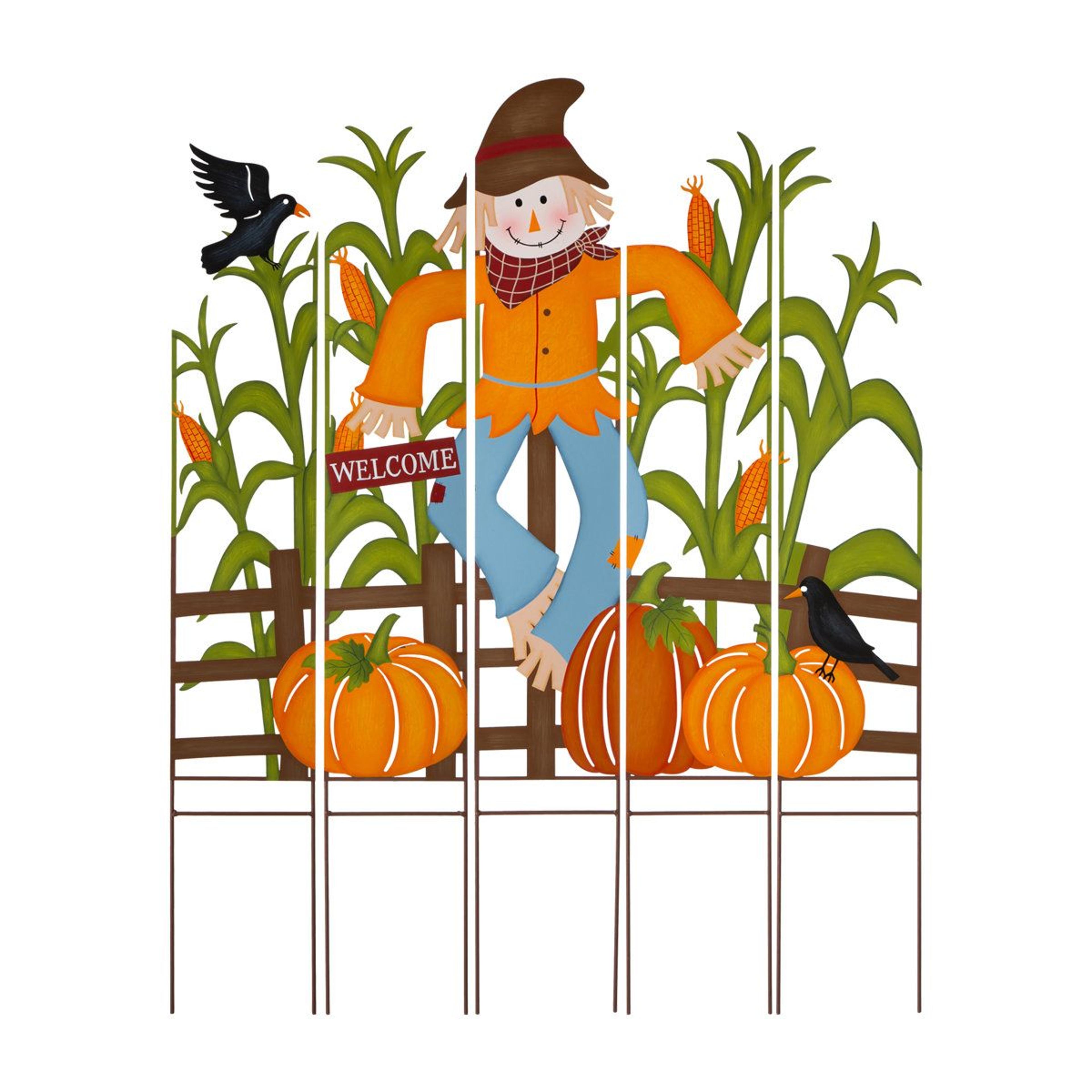 thanksgiving scarecrow garden stake decorations – 5-piece metal yard display
