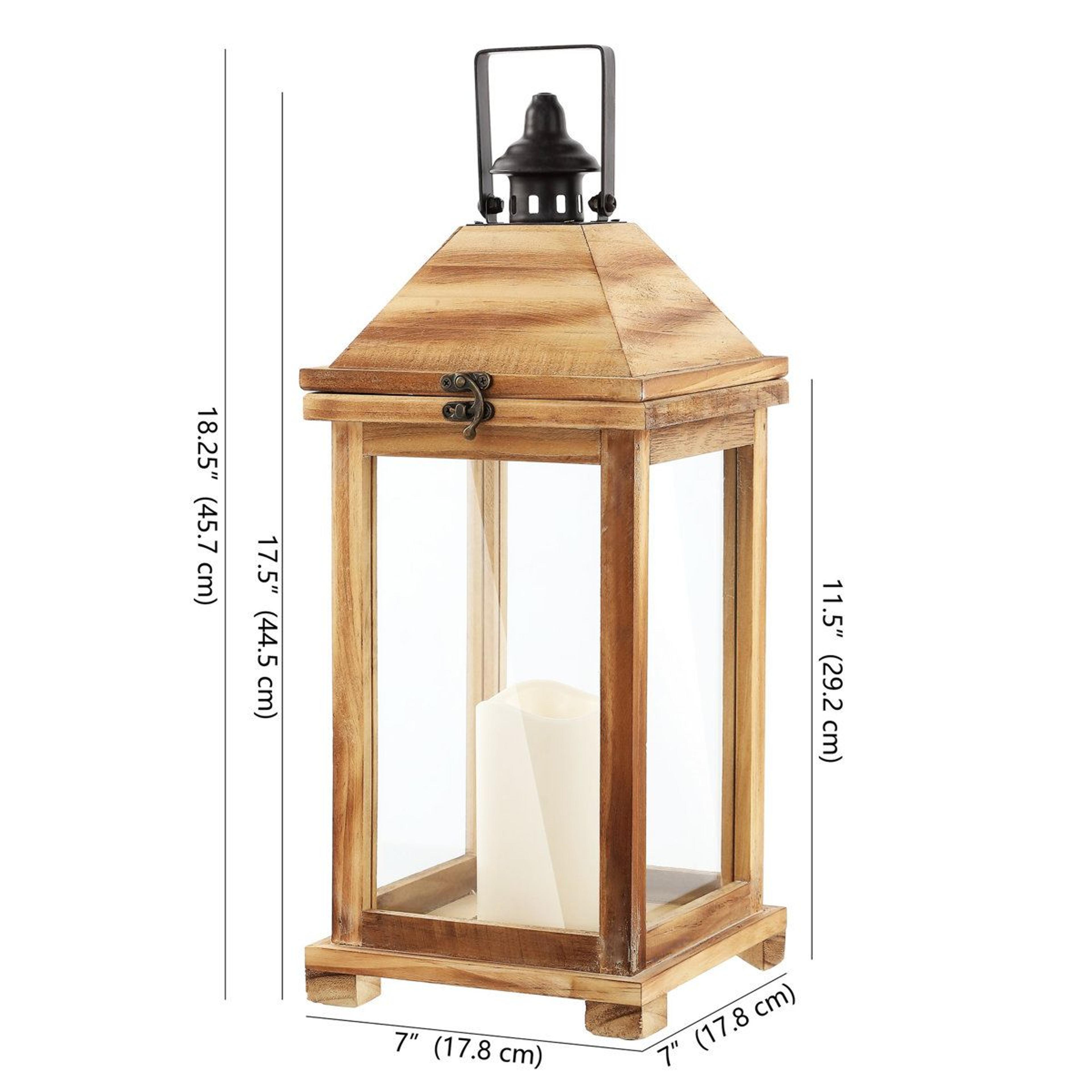 Battery Powered Outdoor Lantern With Solid Wood Frame And Flameless Candle 1