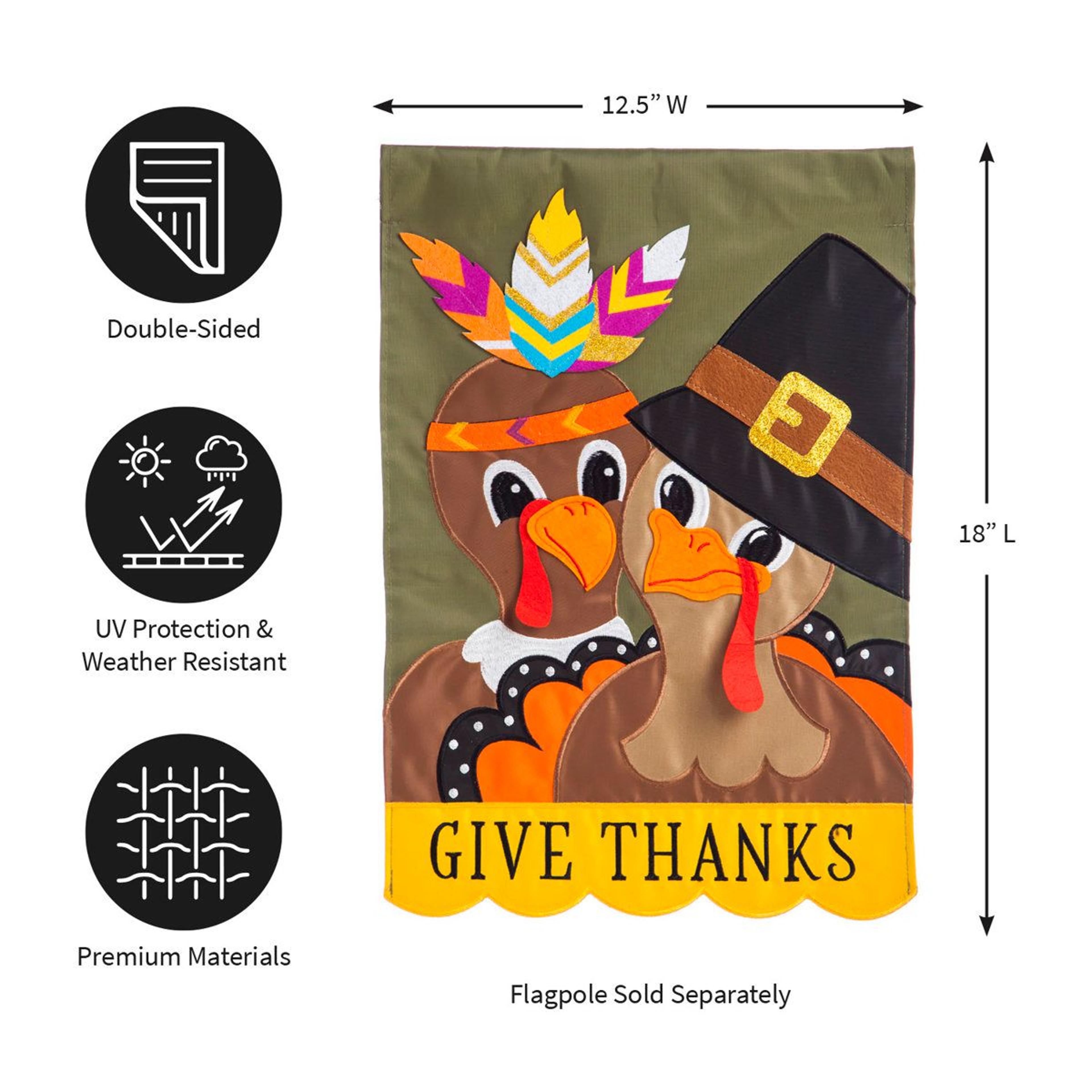 Thanksgiving Turkey Couple Garden Flag DoubleSided Polyester 18 X 125 Inches 1