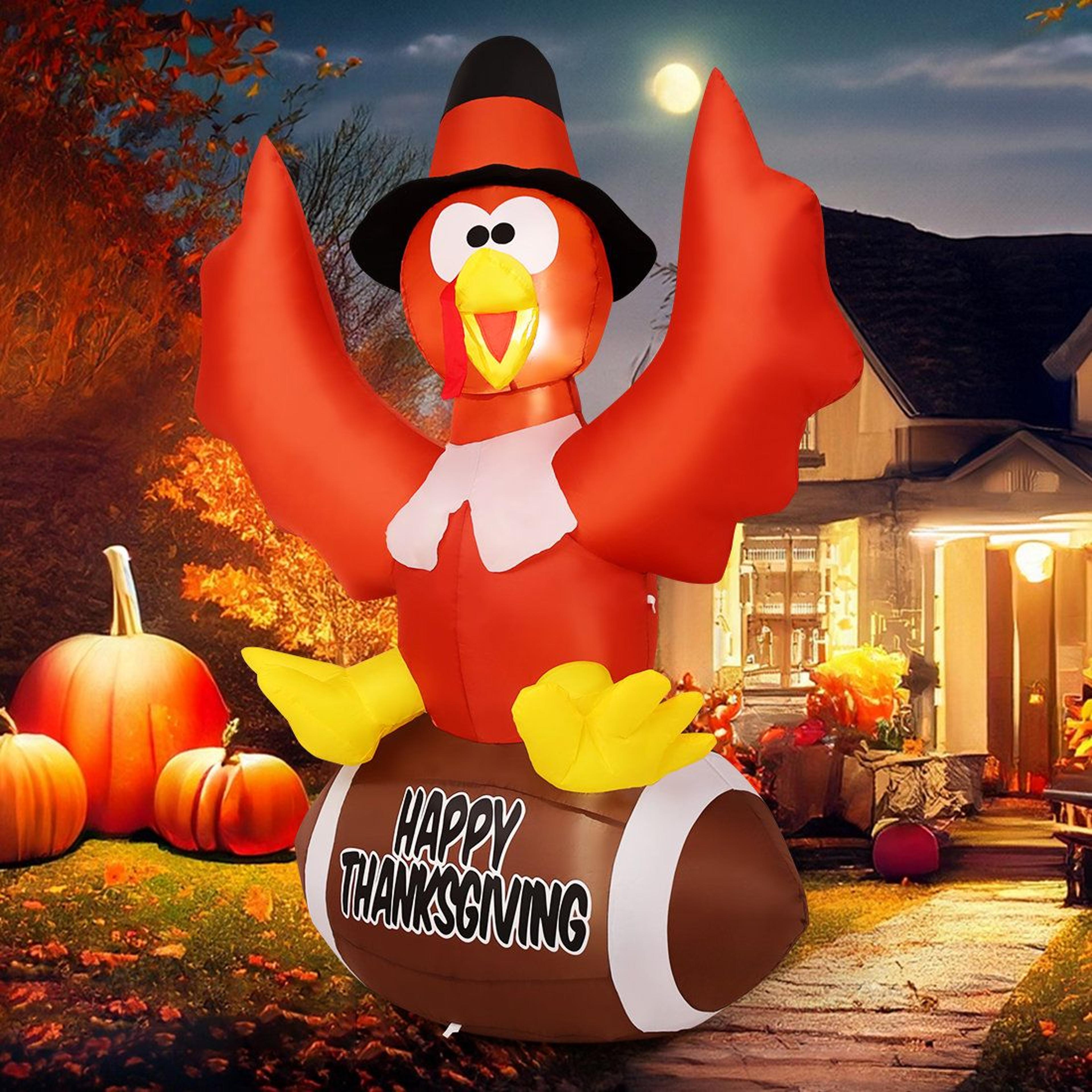 5 FT Thanksgiving Inflatable Turkey With Football And LED Lights 3