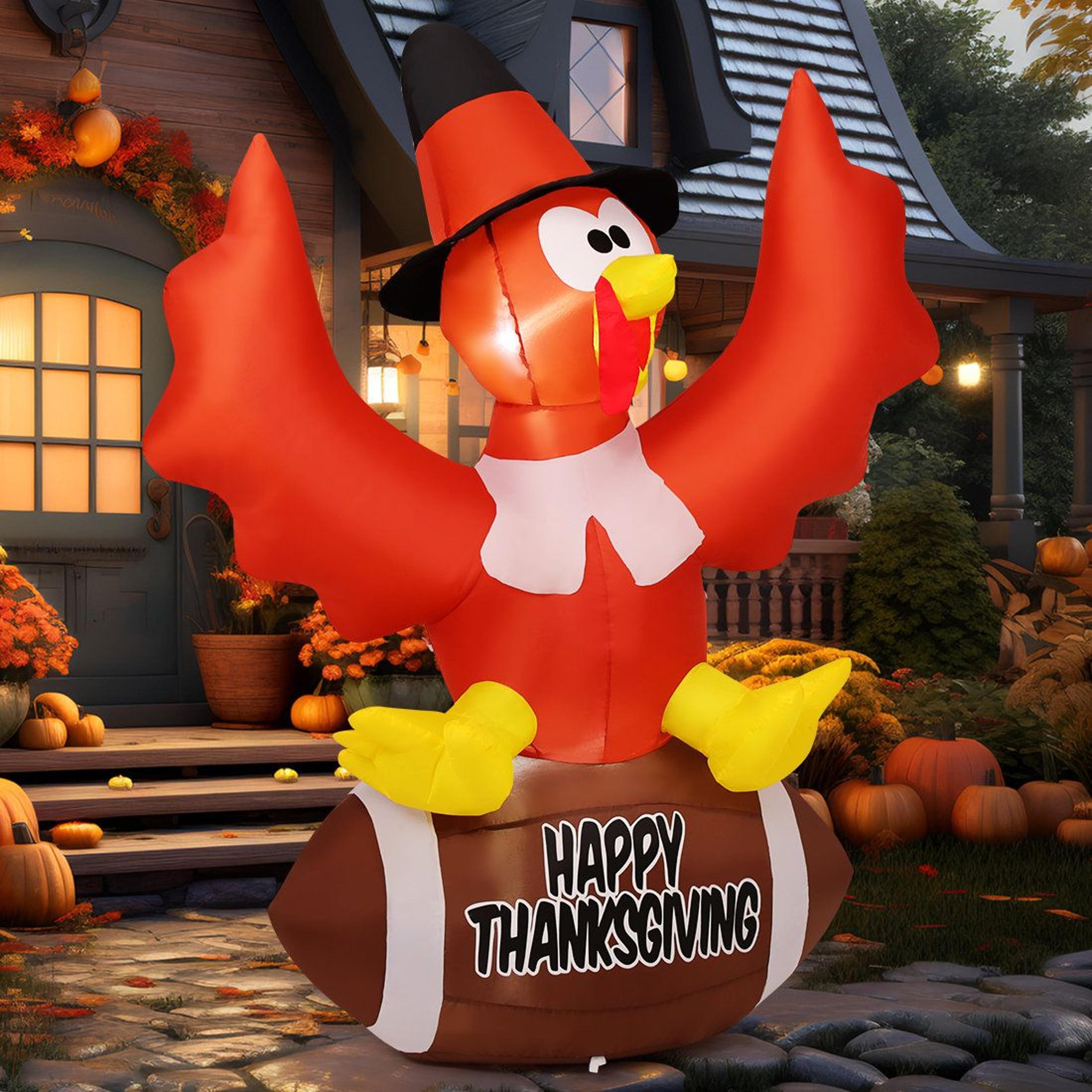 5 ft thanksgiving inflatable turkey with football and led lights