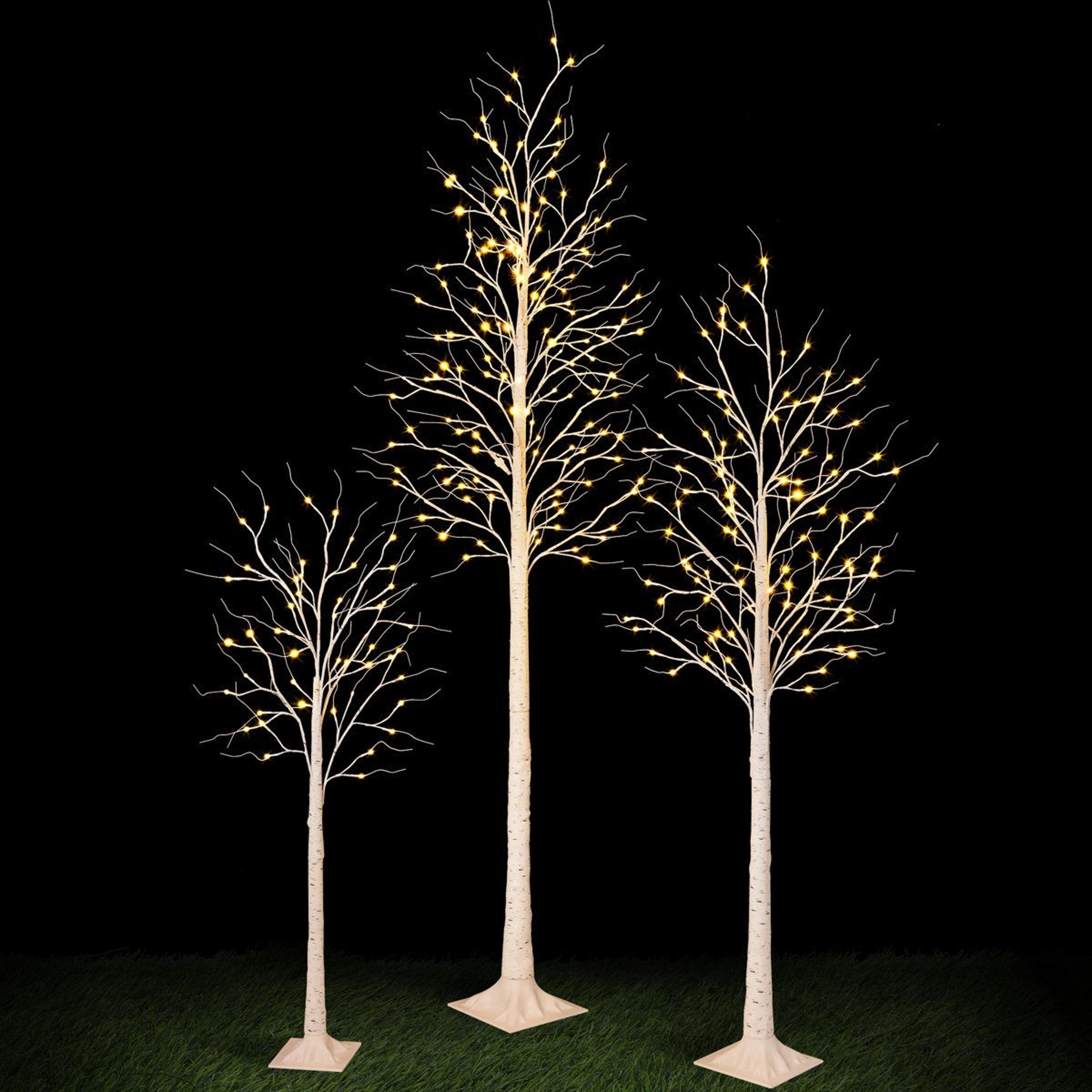 3-piece led birch tree light set with warm white lights and bendable branches – 4ft 6ft 8ft