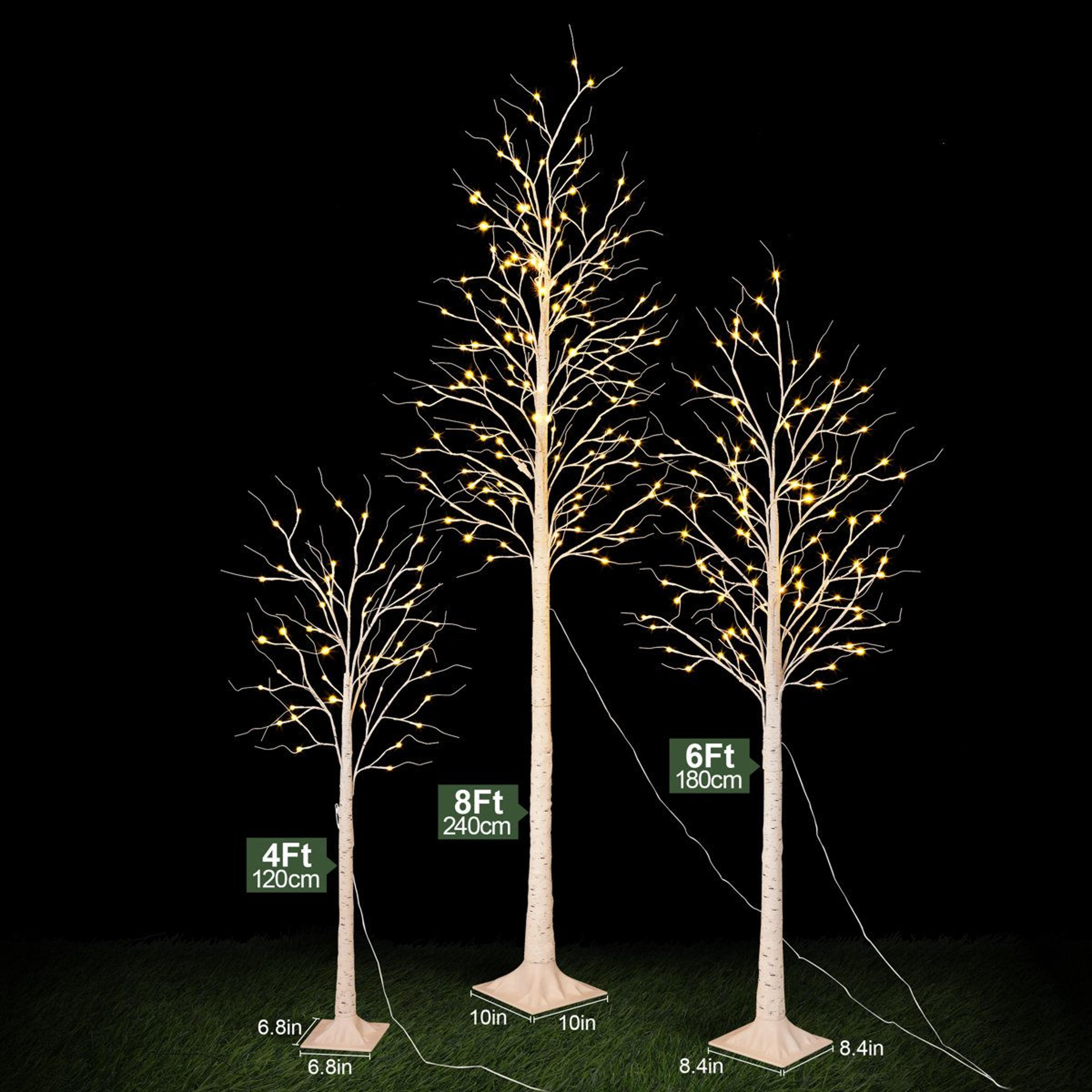 3Piece LED Birch Tree Light Set With Warm White Lights And Bendable Branches  4ft 6ft 8ft 4