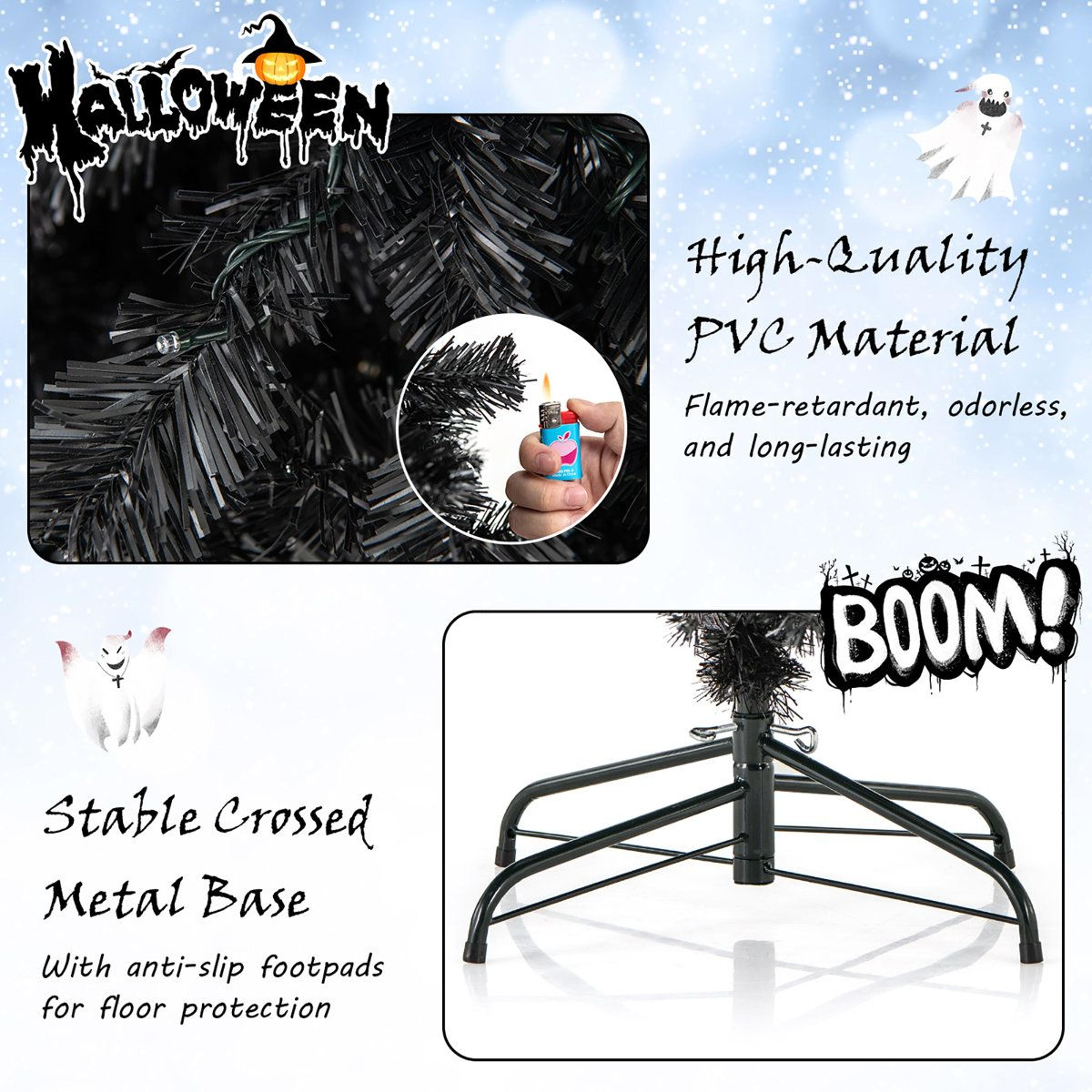 7 Ft PreLit Black Halloween Tree With Bendable Top And Warm White LED Lights 4