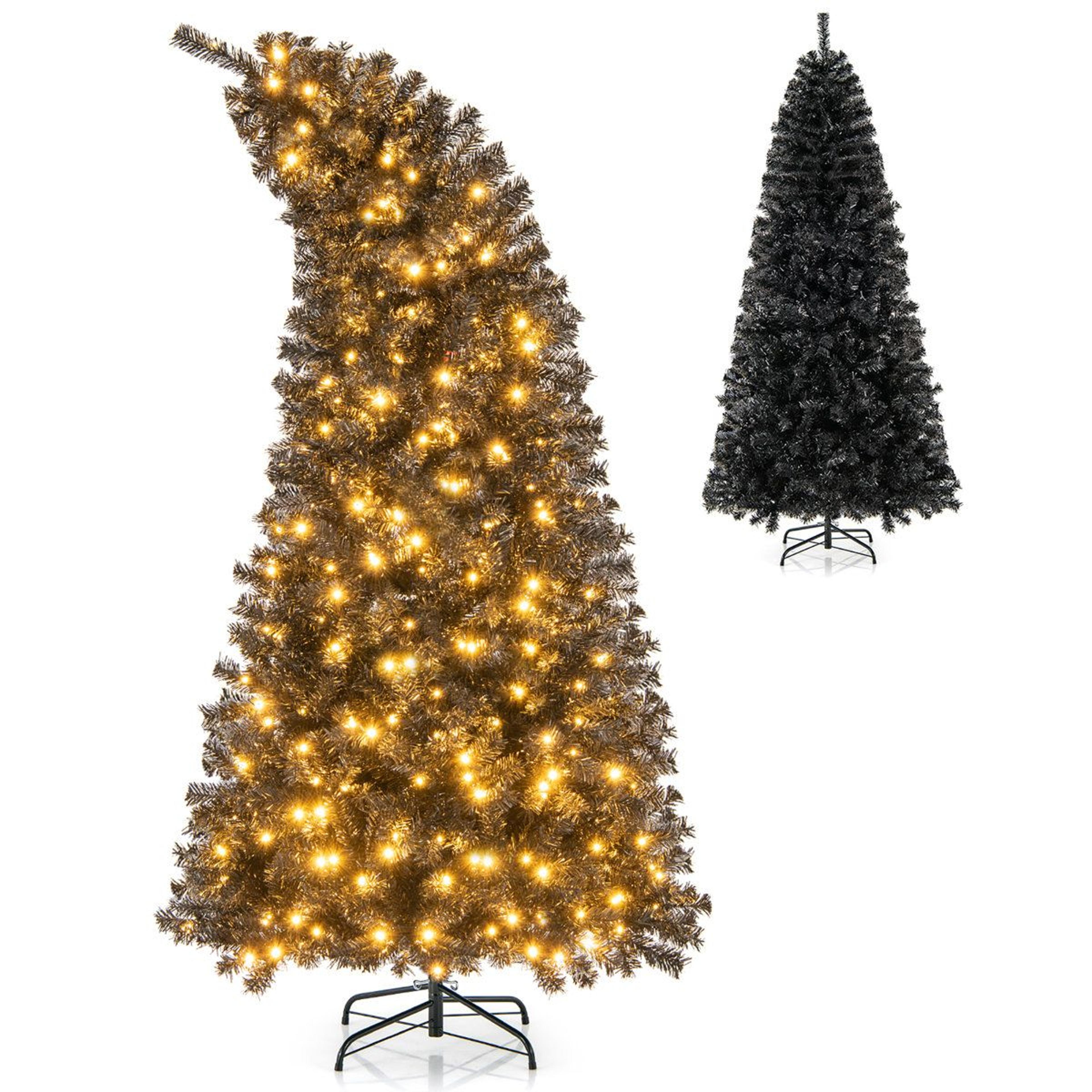 7 ft pre-lit black halloween tree with bendable top and warm white led lights
